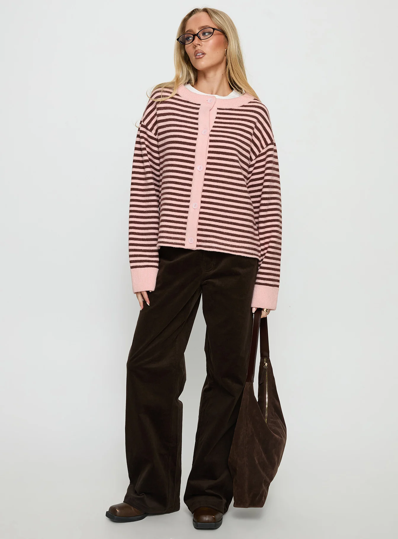 Darnelle Button Up Knit Cardigan Pink Stripe
