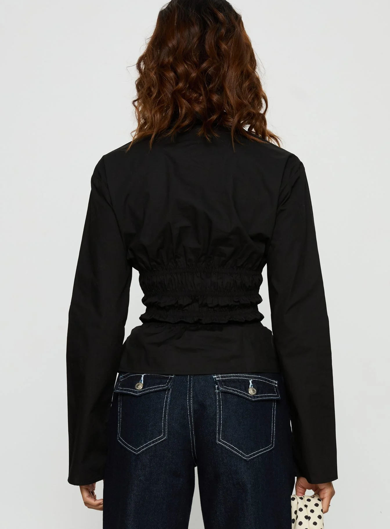 Liesel Shirred Long Sleeve Top Black
