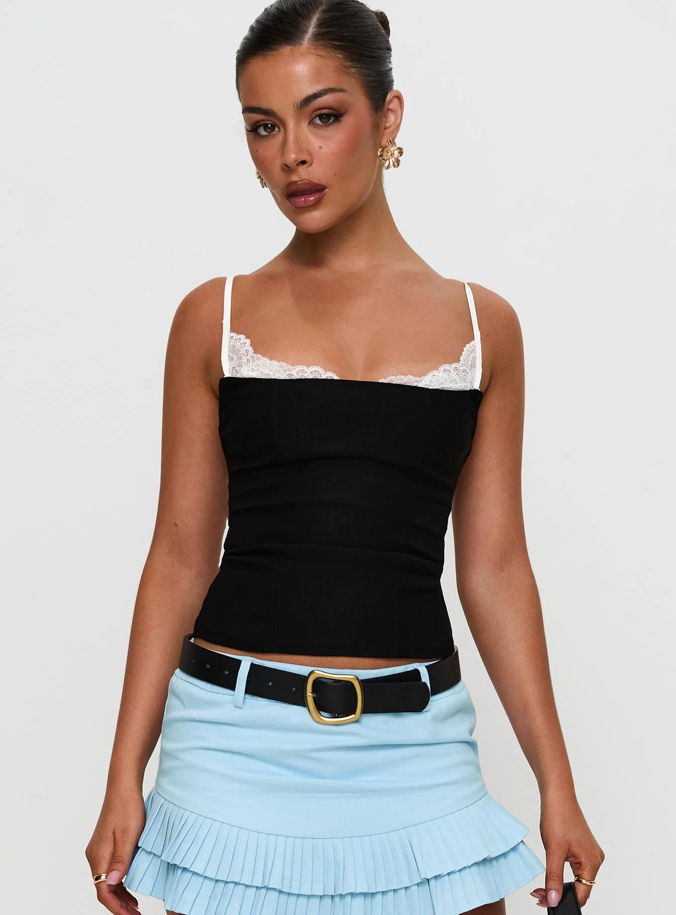 Renaissance Corset Lace Top Black / White