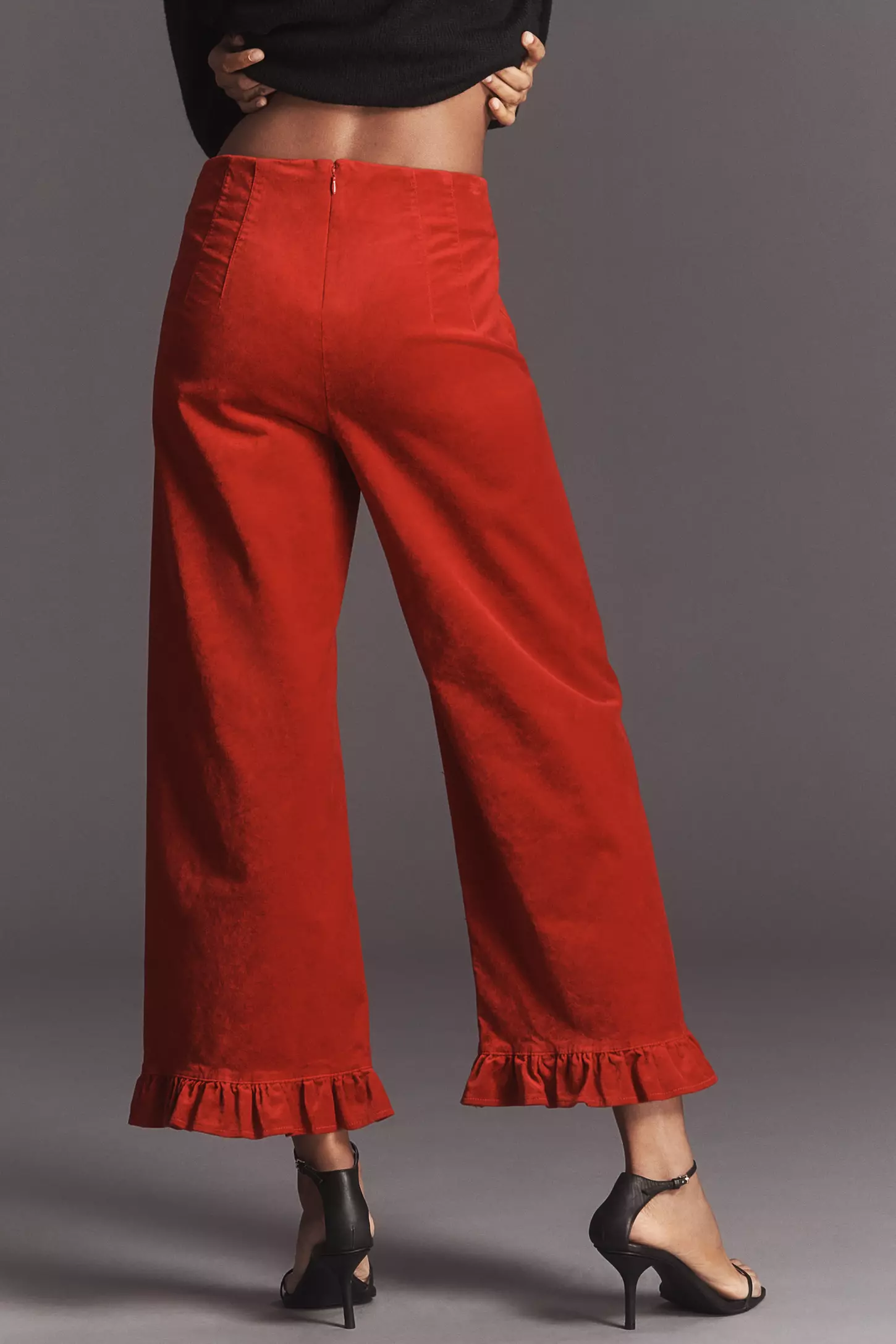 The Colette Crop Velvet Ruffle-Hem Pants