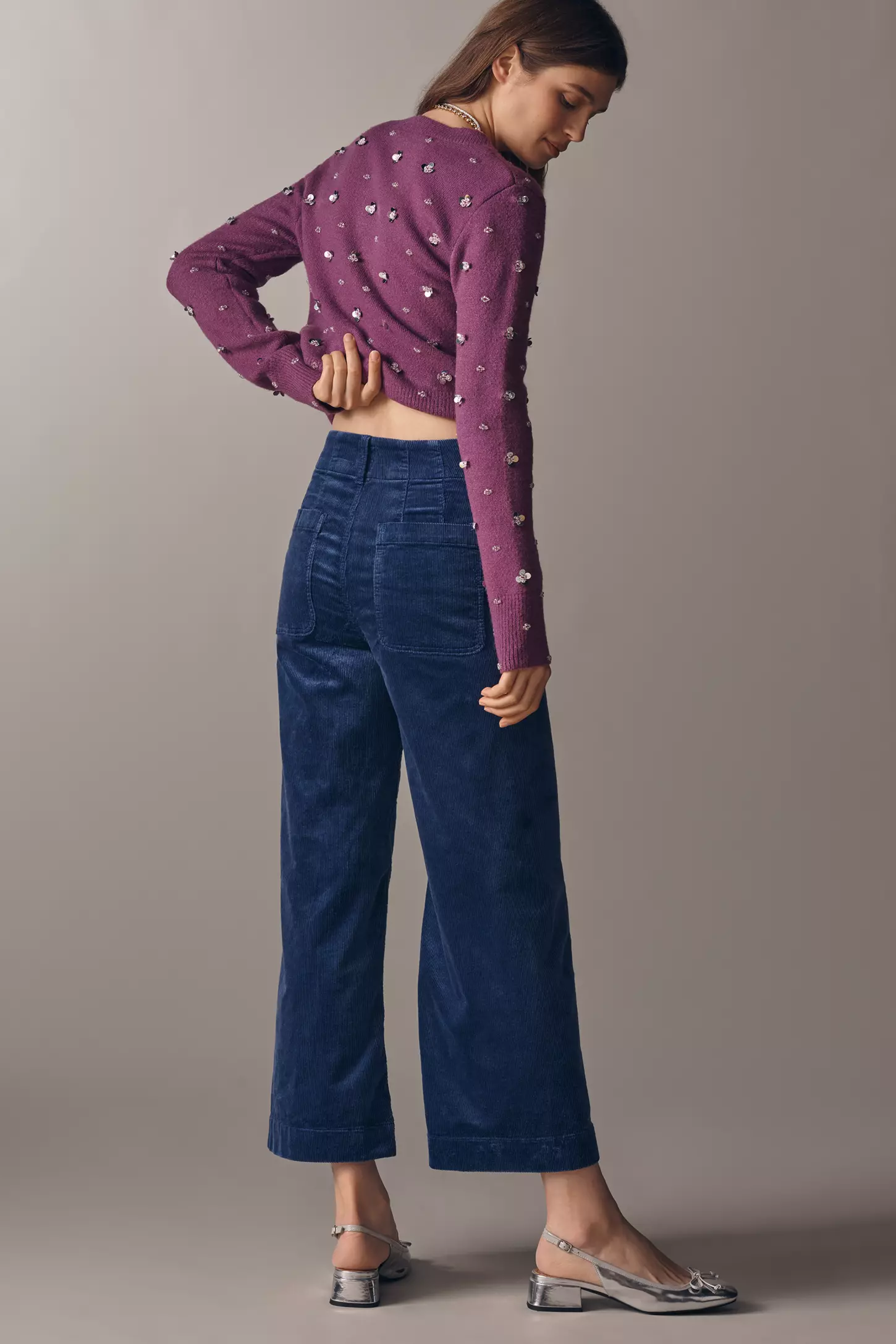 The Colette Scallop Pocket Corduroy Crop Wide-Leg Pants