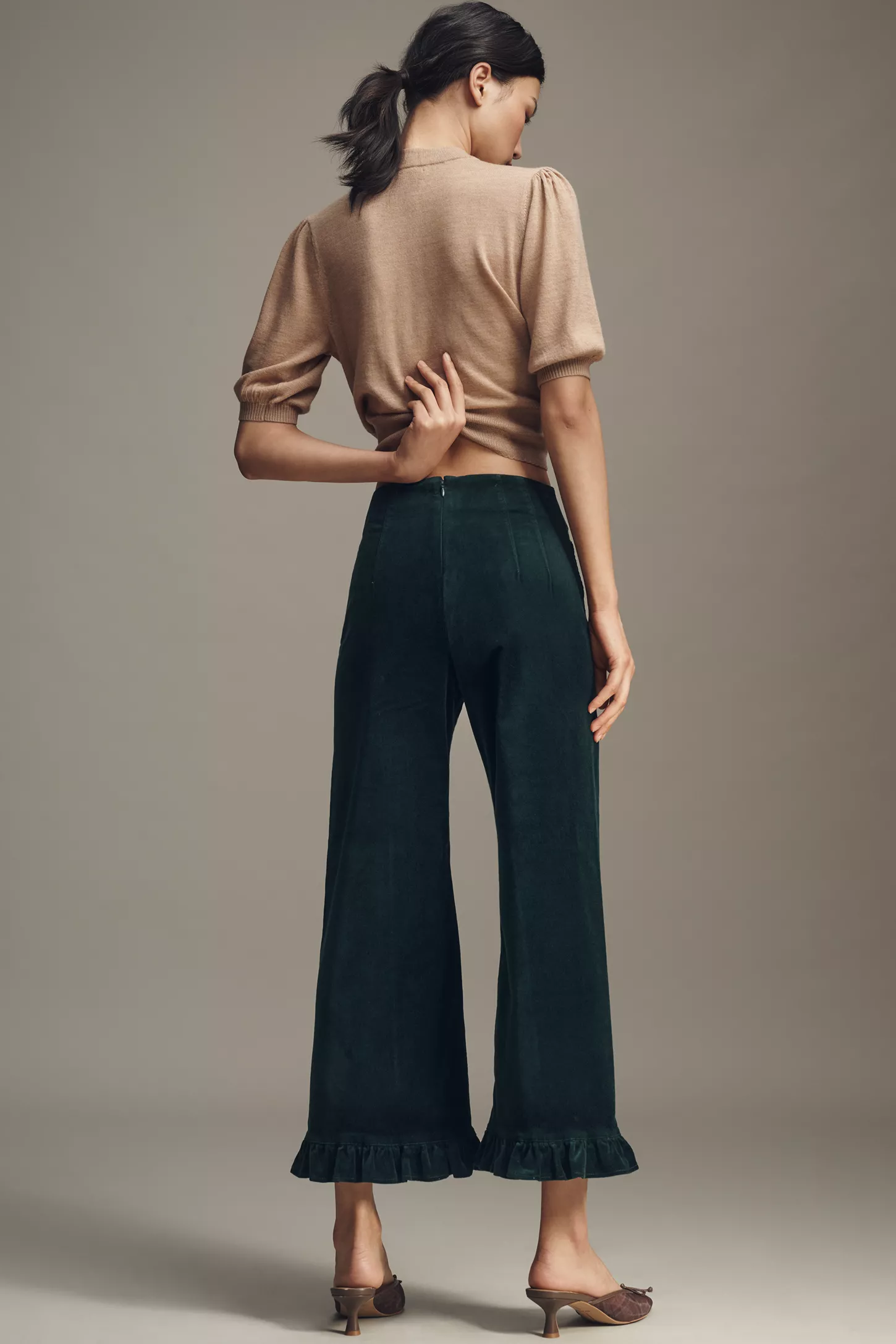 The Colette Crop Velvet Ruffle-Hem Pants