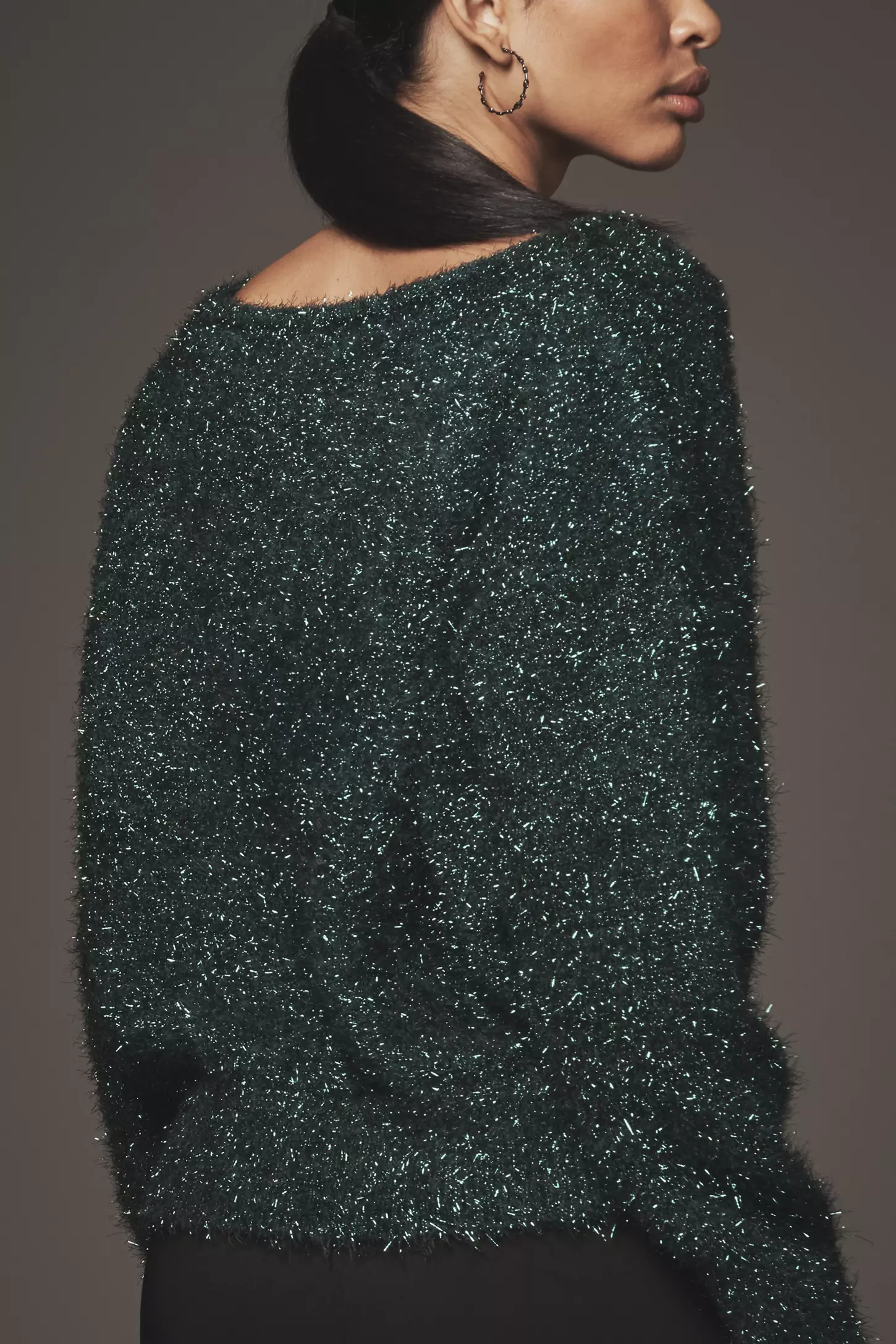 Long-Sleeve Boatneck Tinsel Sweater