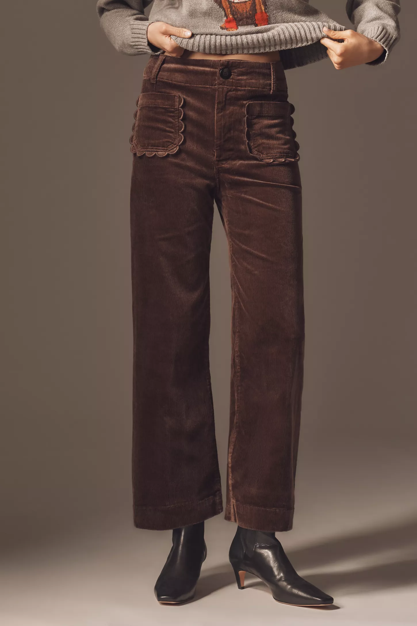 The Colette Scallop Pocket Corduroy Crop Wide-Leg Pants