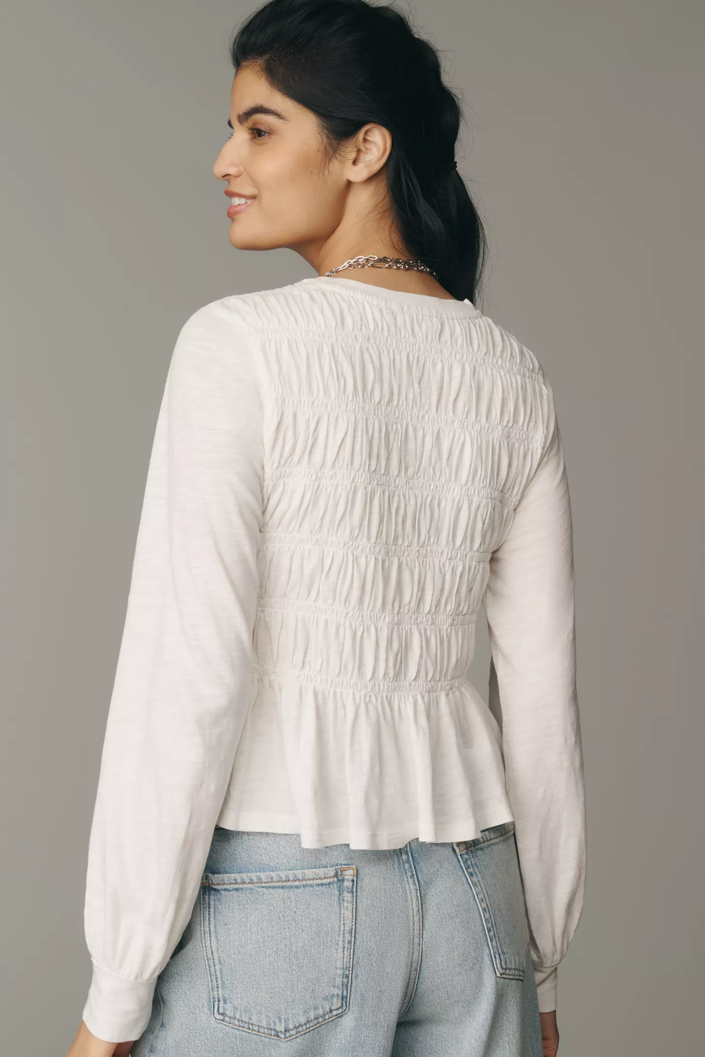 Pilcro Long-Sleeve Smocked Top