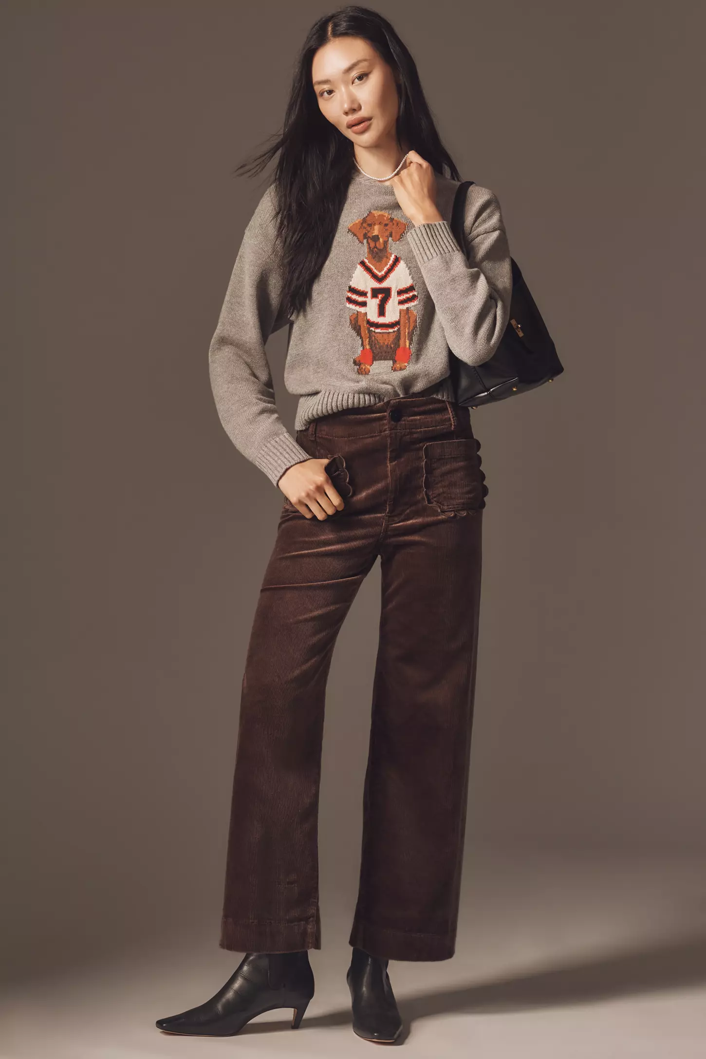 The Colette Scallop Pocket Corduroy Crop Wide-Leg Pants