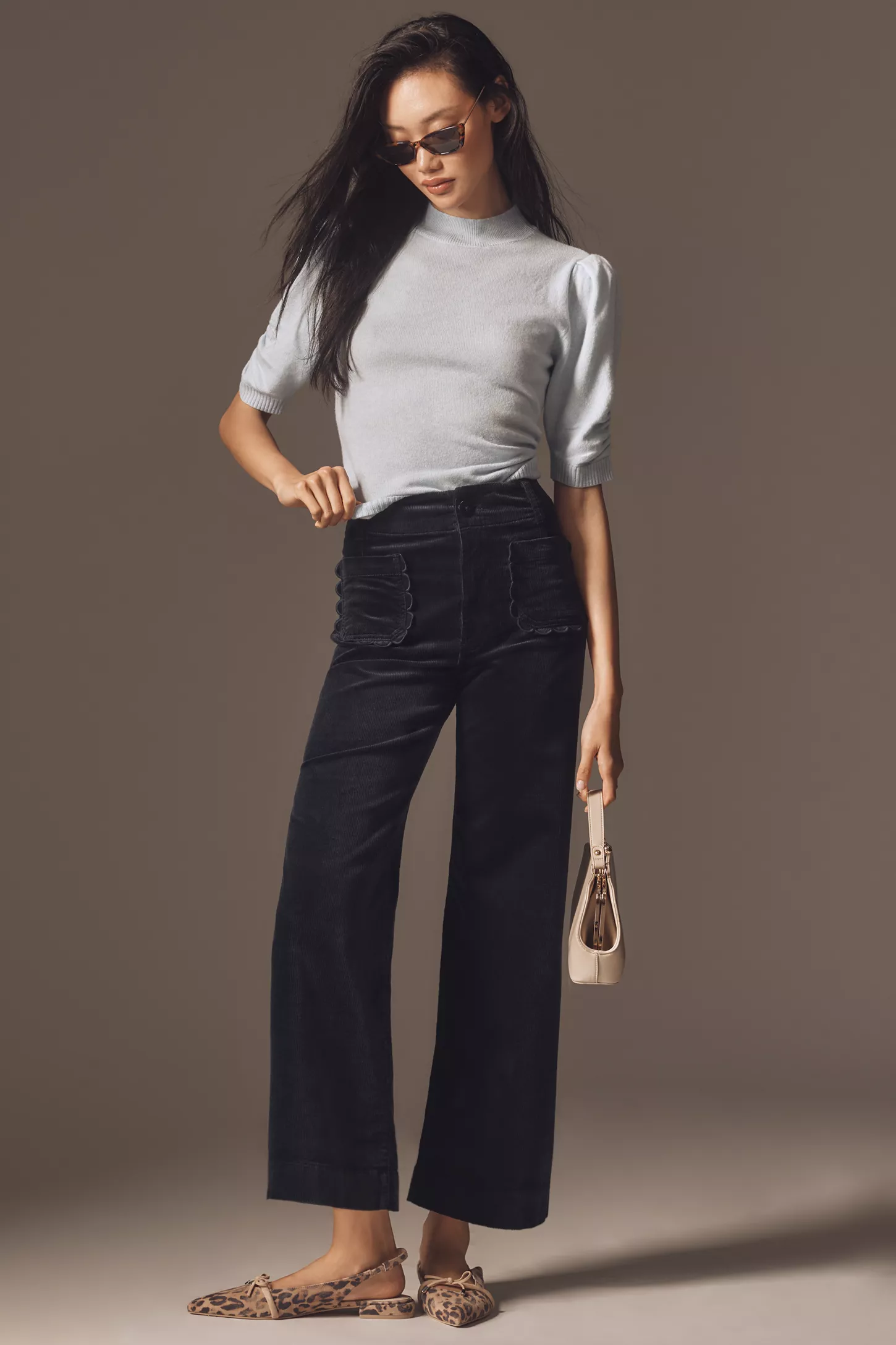 The Colette Scallop Pocket Corduroy Crop Wide-Leg Pants