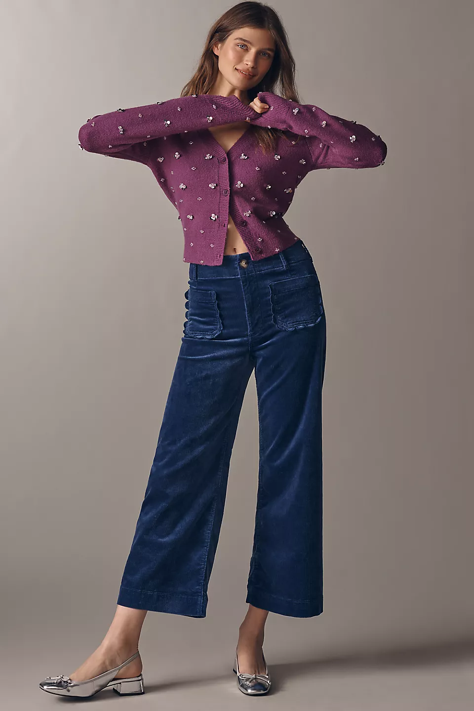 The Colette Scallop Pocket Corduroy Crop Wide-Leg Pants