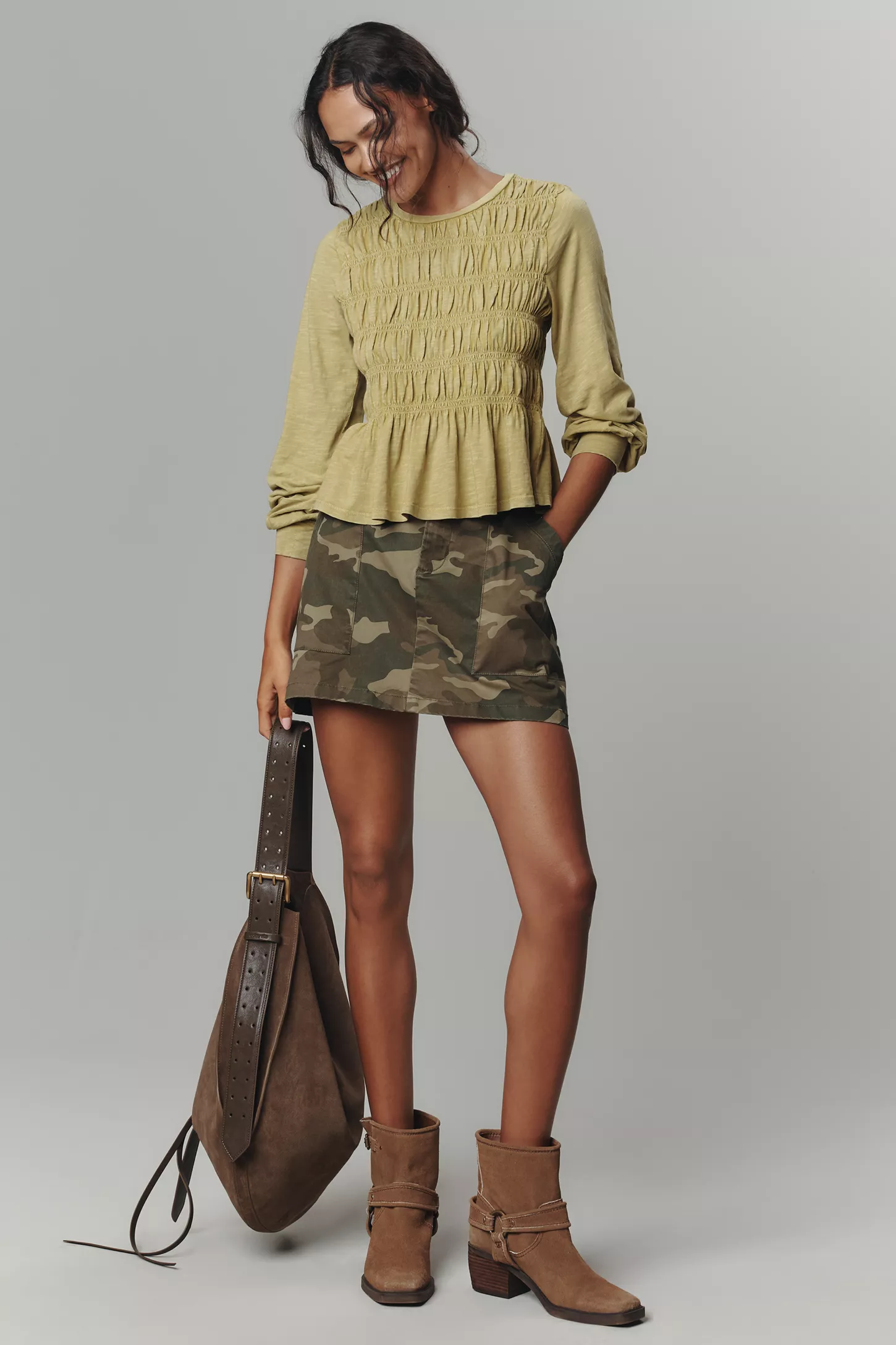 Pilcro Long-Sleeve Smocked Top