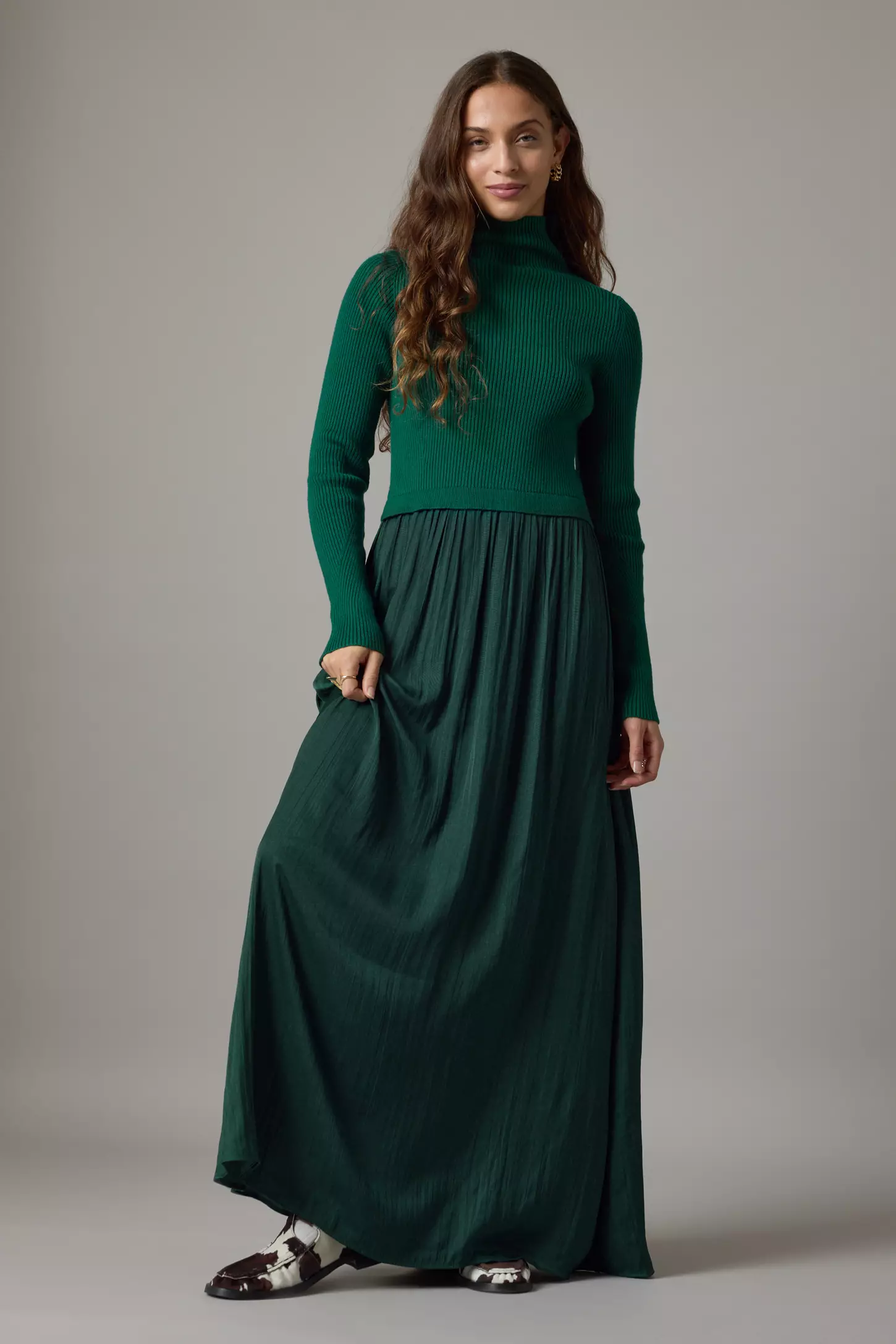 The Thea Long-Sleeve Twofer Maxi Dress