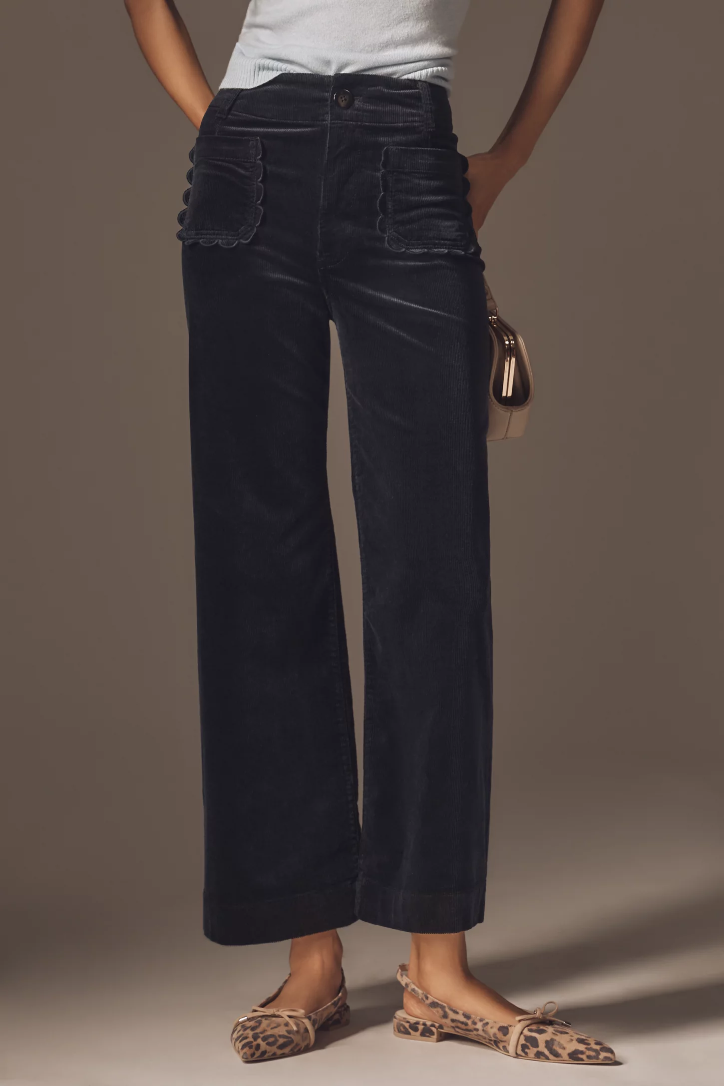 The Colette Scallop Pocket Corduroy Crop Wide-Leg Pants