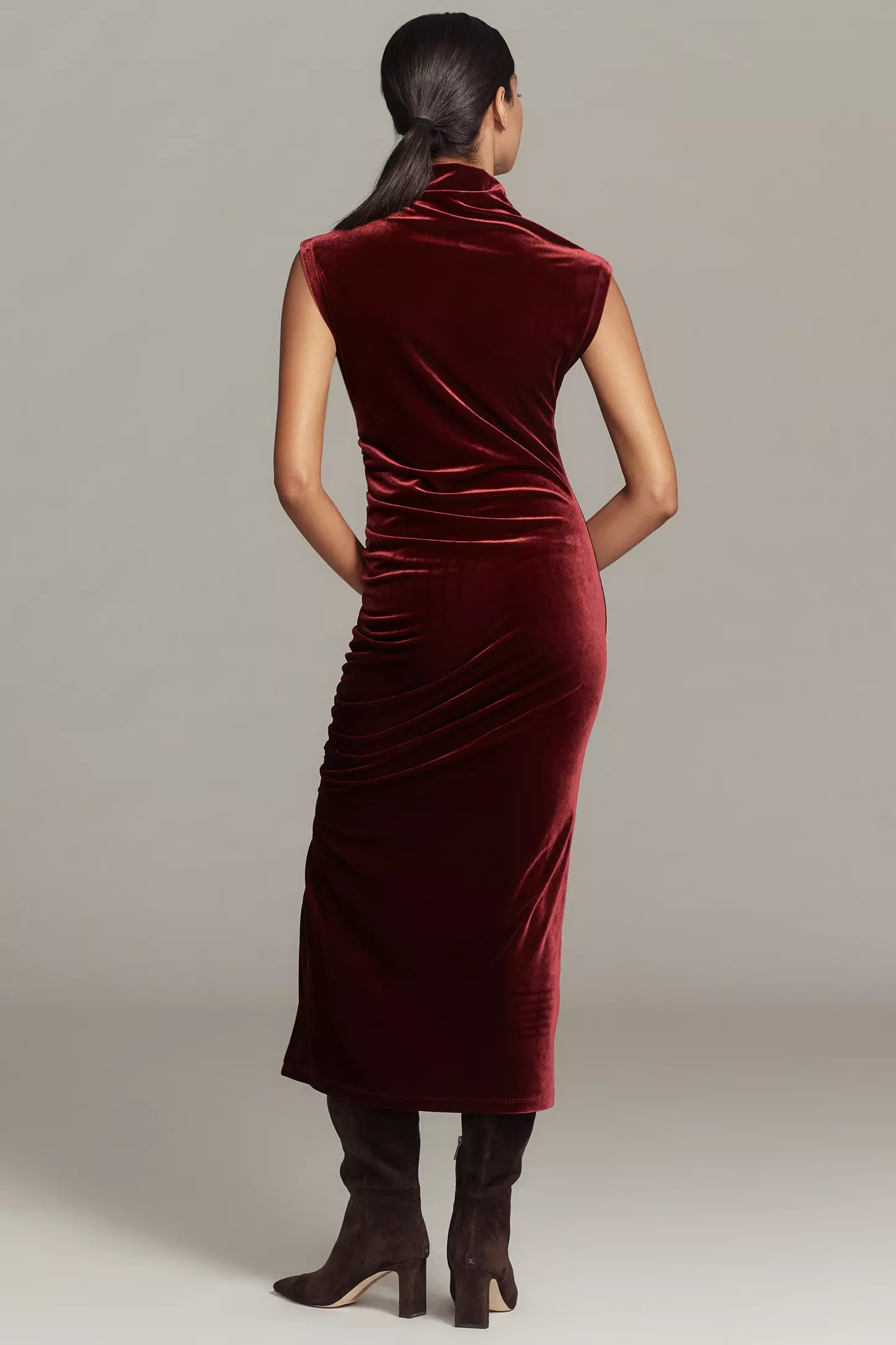 The Maya Stretch Velvet Cowl-Neck Dress