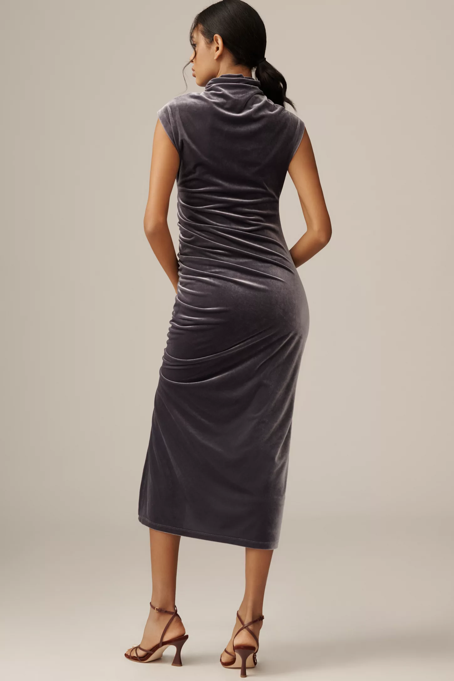 The Maya Stretch Velvet Cowl-Neck Dress