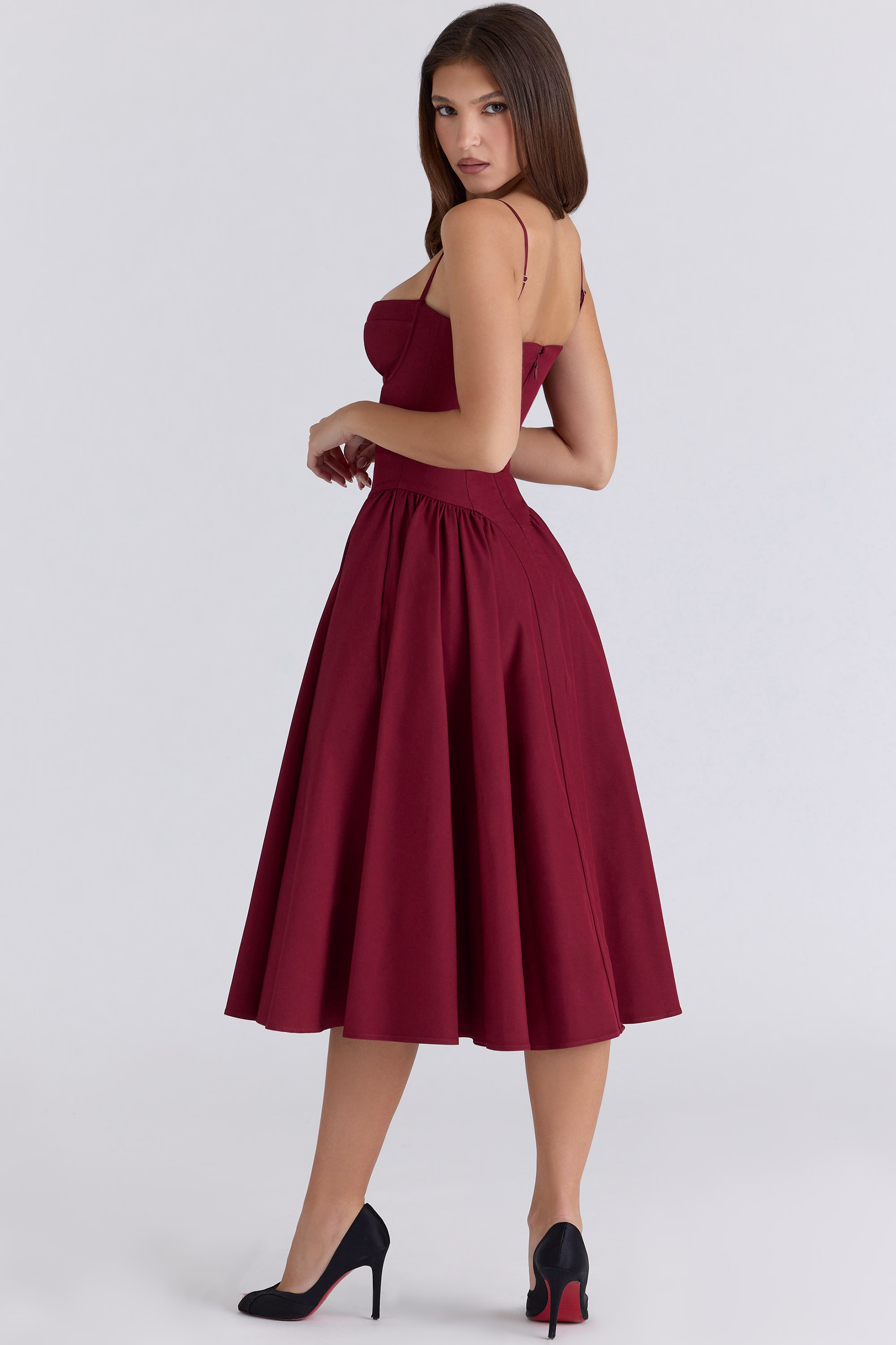 wine corset midi dress