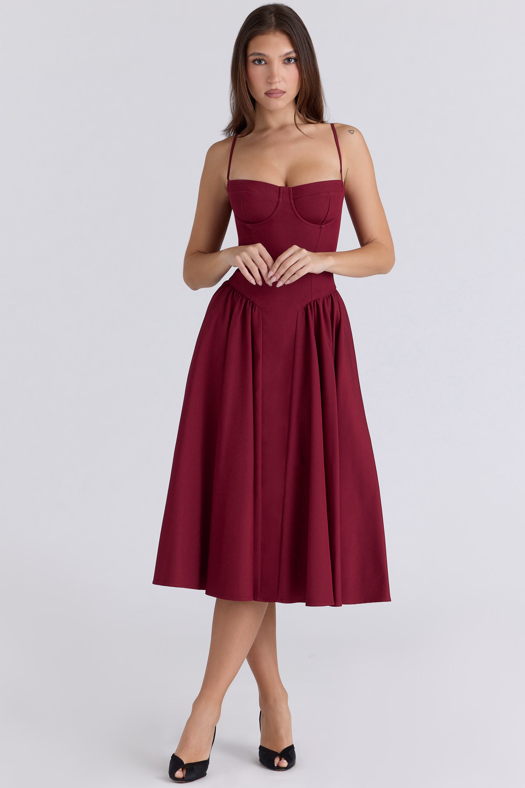 wine corset midi dress