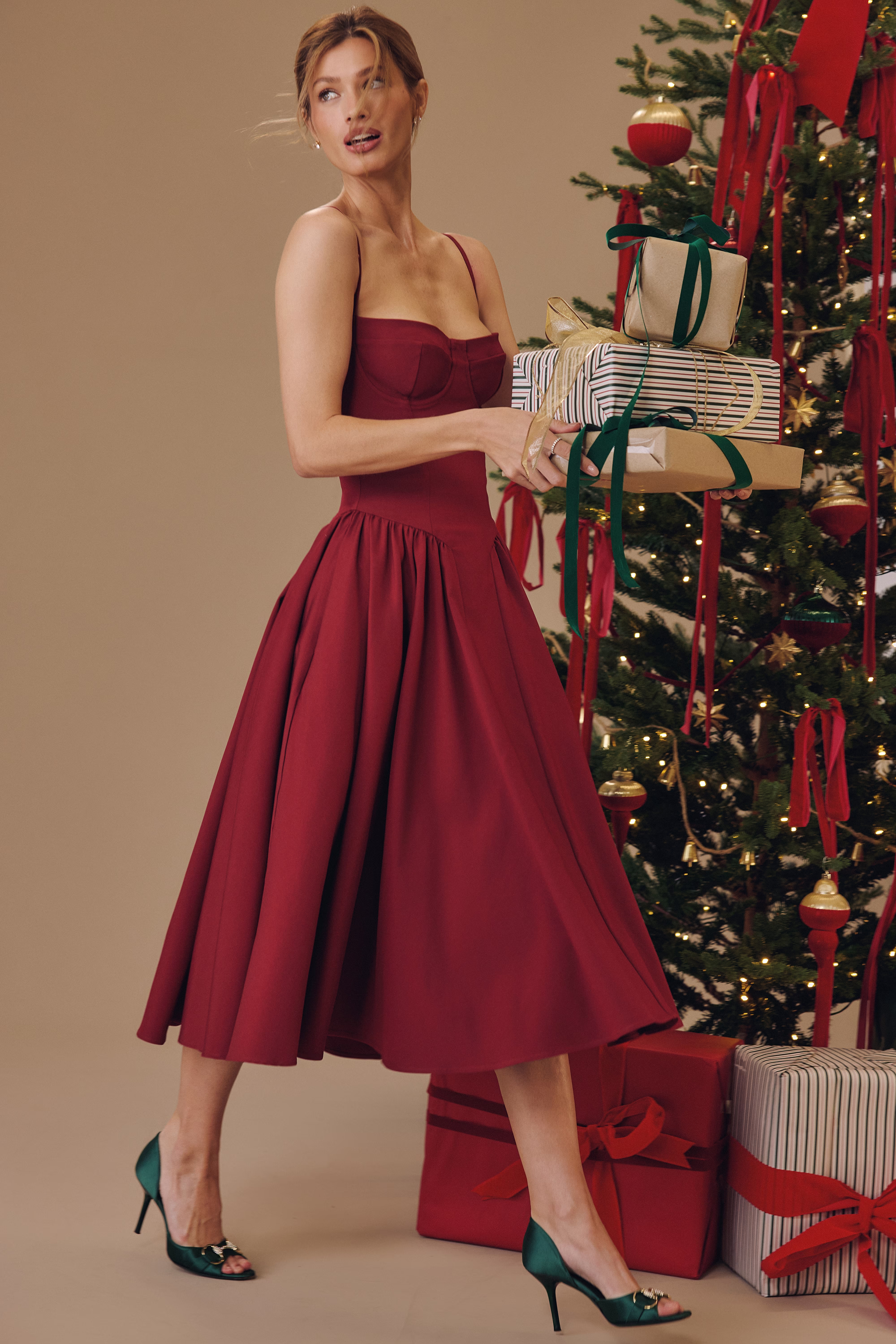 wine corset midi dress