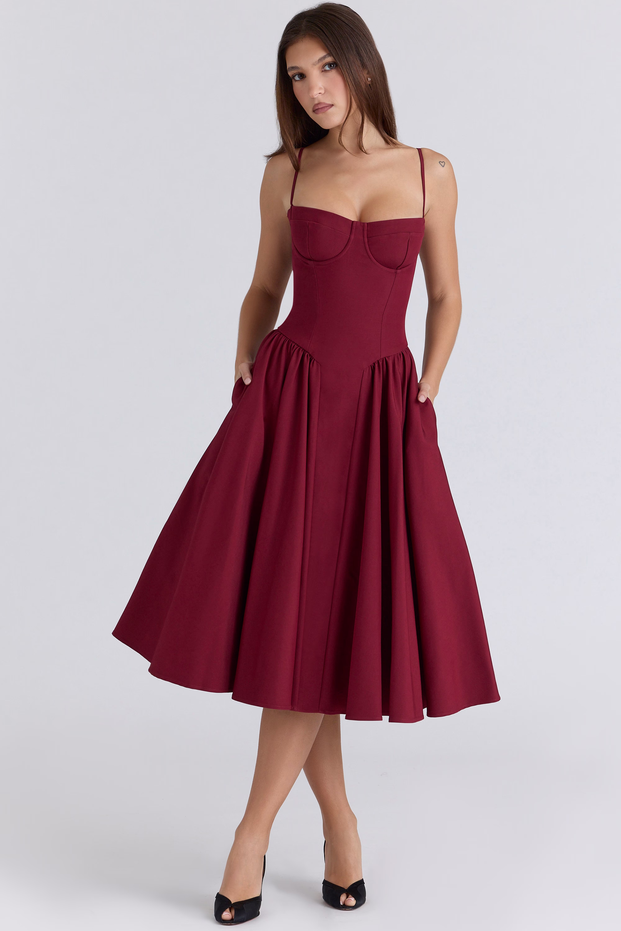 wine corset midi dress
