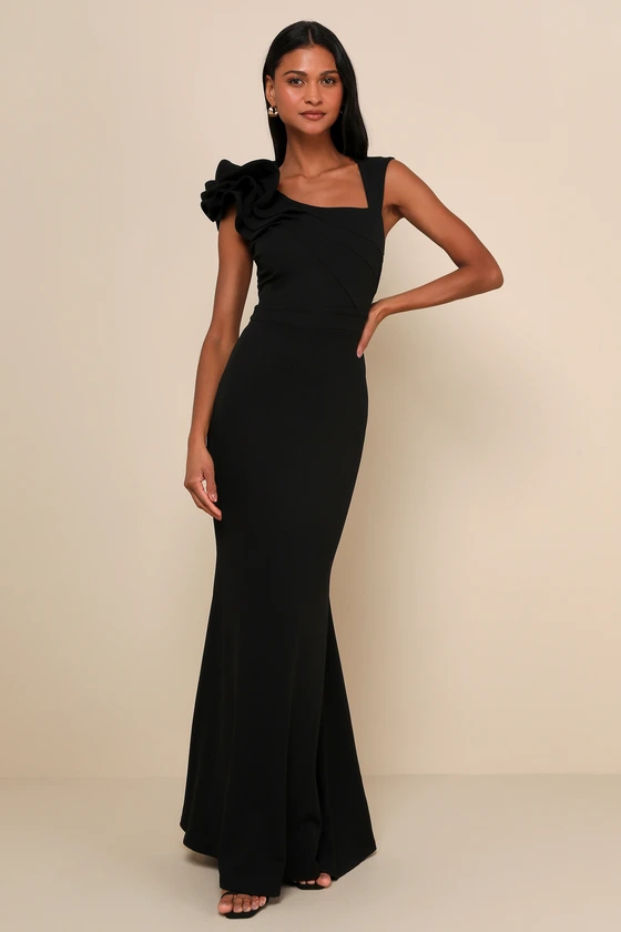 Lucette Black Sleeveless Ruffled Mermaid Maxi Dress