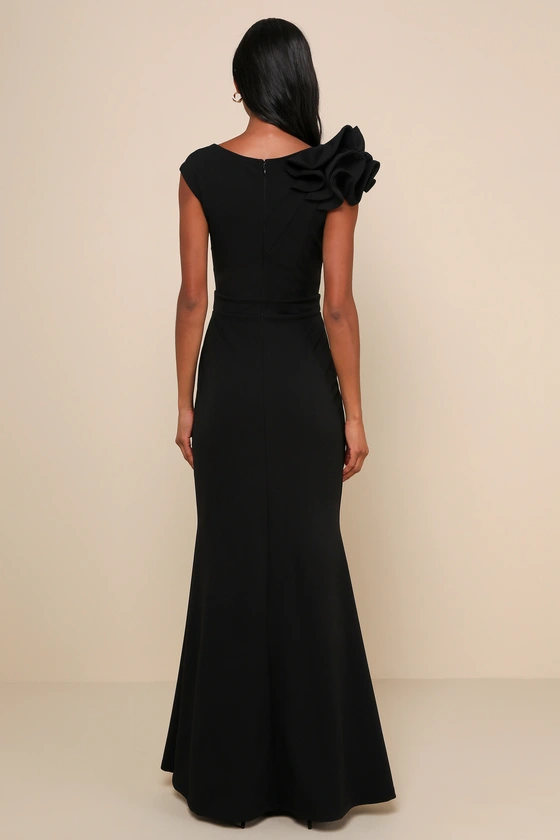 Lucette Black Sleeveless Ruffled Mermaid Maxi Dress