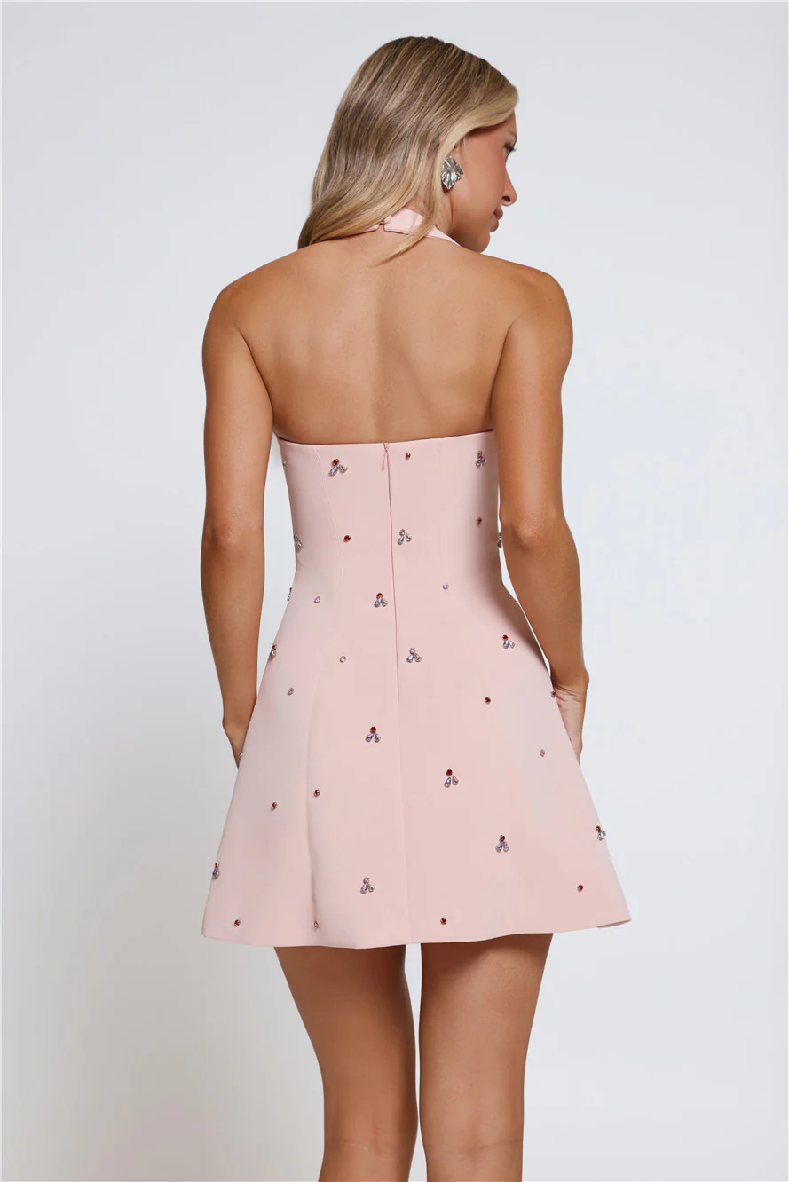 Sparkle Pop Halter Mini Dress Pink