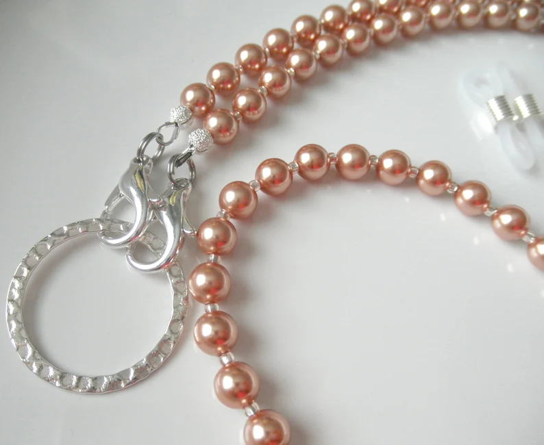 Eyeglass Lanyard Necklace, Rose Gold Crystal Pearls, Glasses Chain, Glasses Necklace, Women's ID Badge Holder, Sunglasses Chain