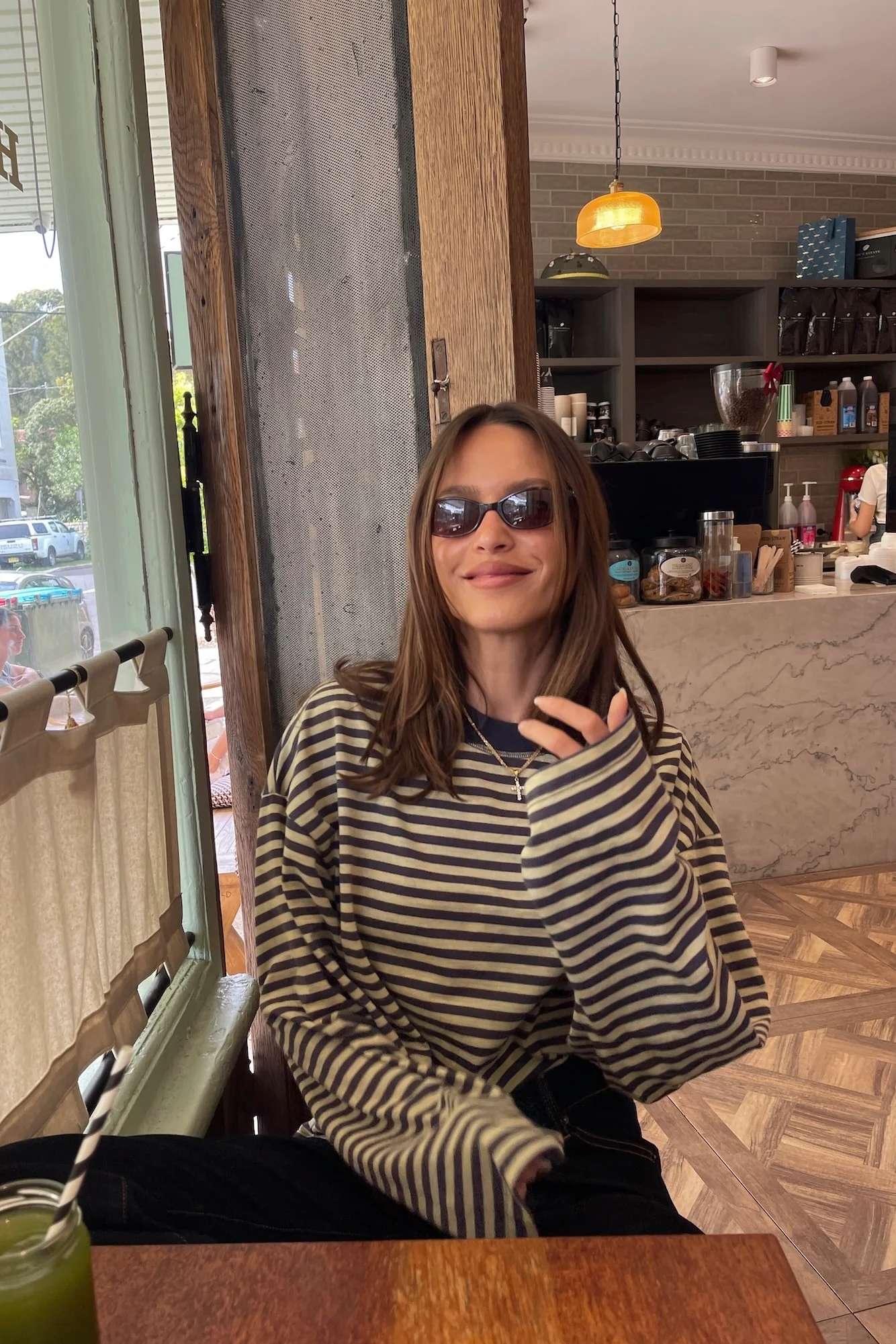 Bloom Long Sleeve Top Beige Stripe