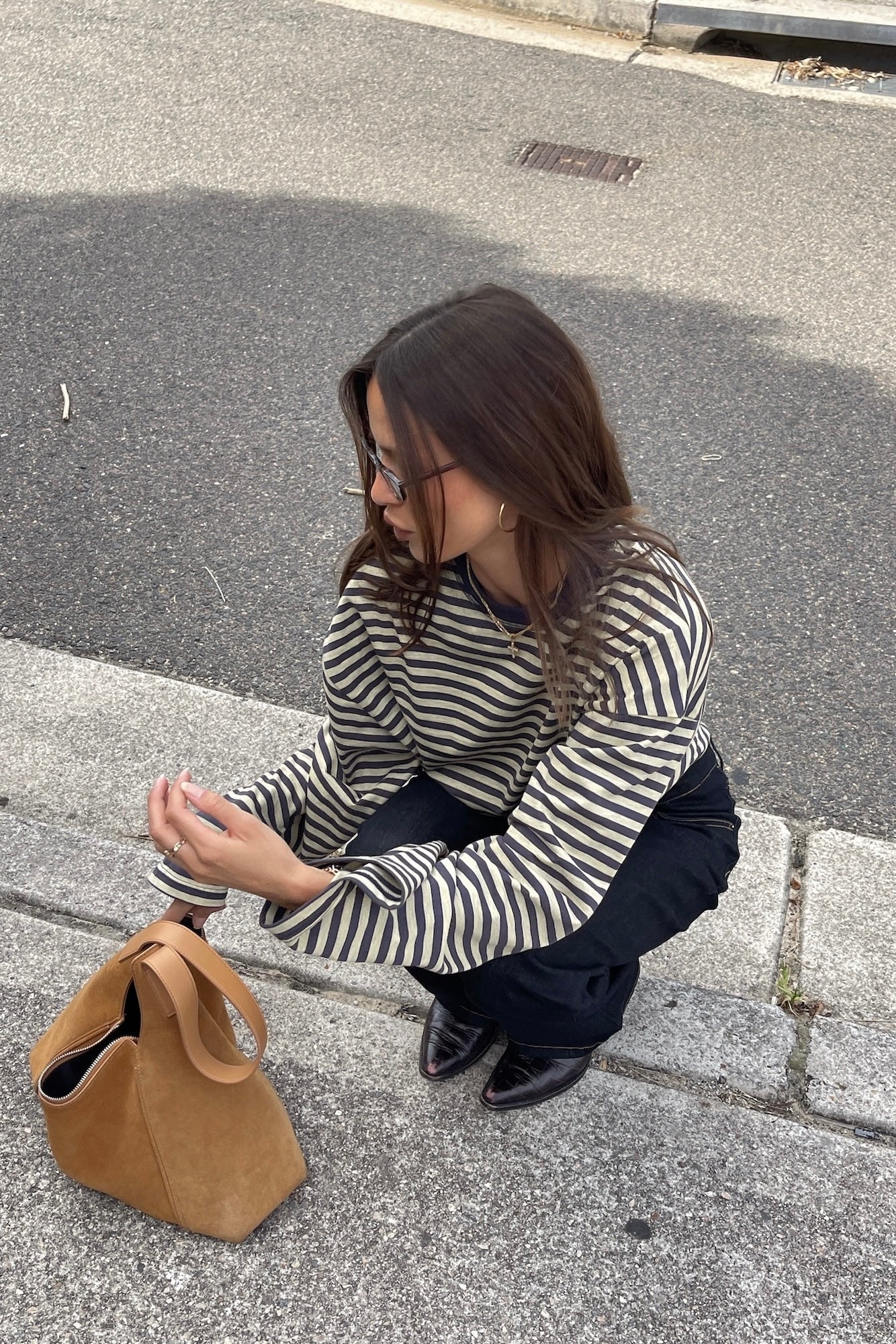 Bloom Long Sleeve Top Beige Stripe