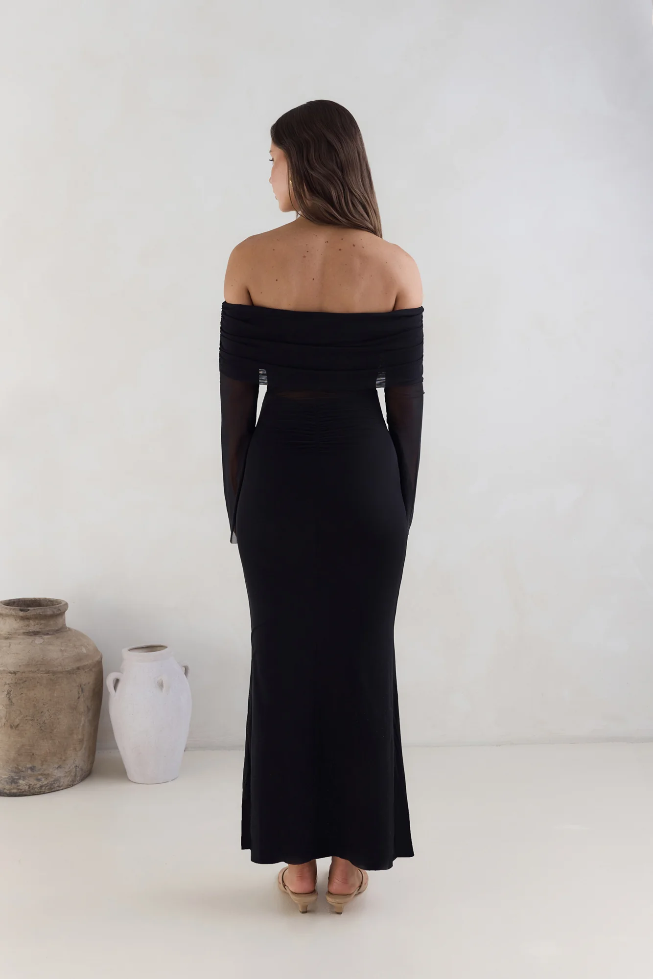 Sands Of Somewhere Off Shoulder Maxi Dress Black
