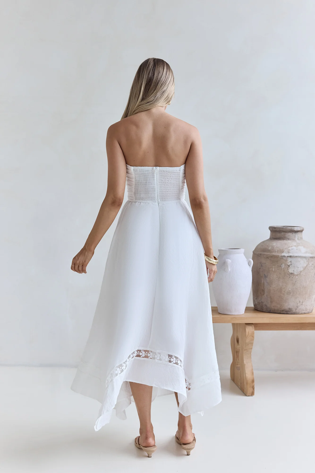 Lucia Strapless Midi Dress White