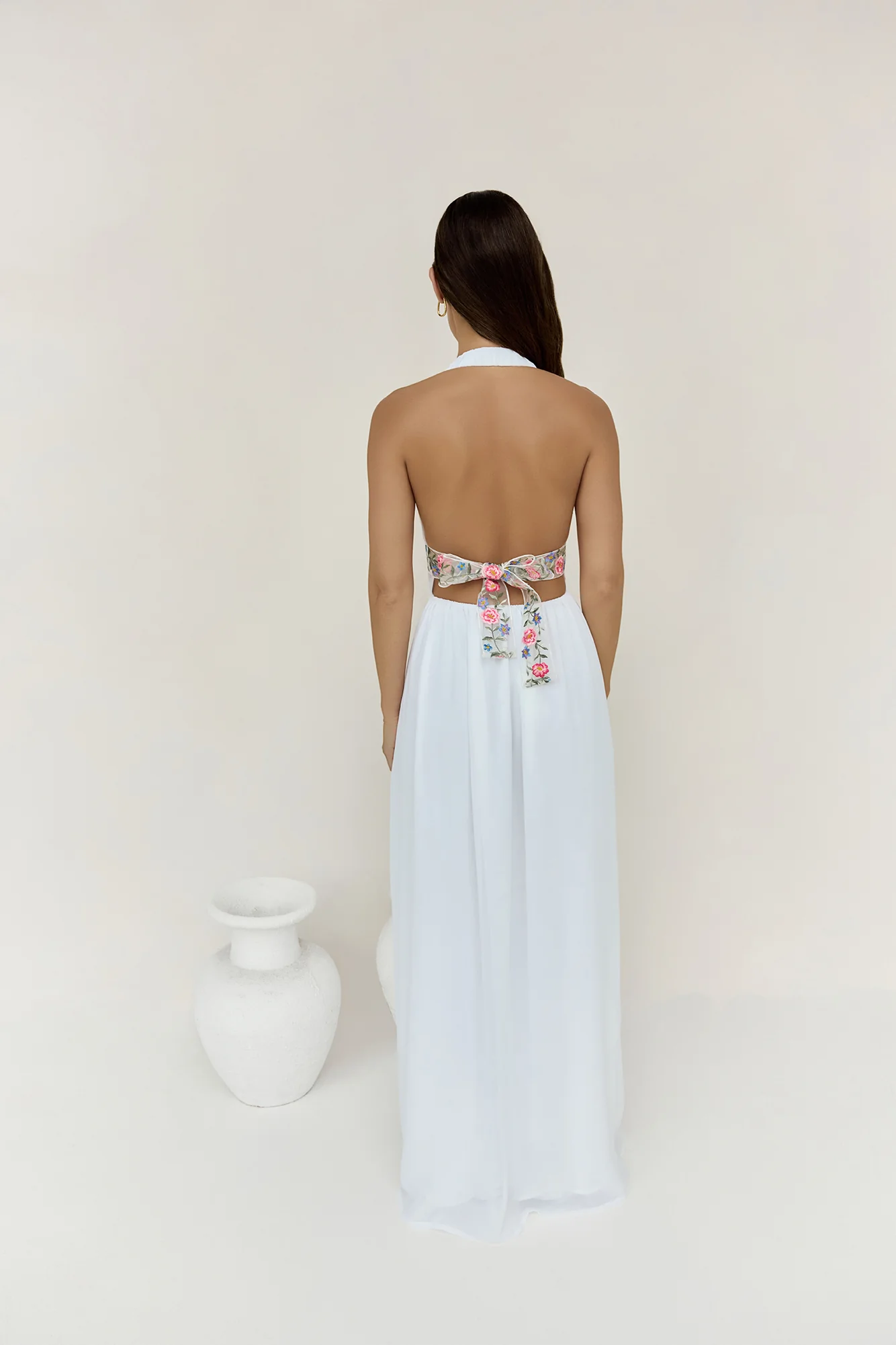 Maldives Garden Halter Maxi Dress White