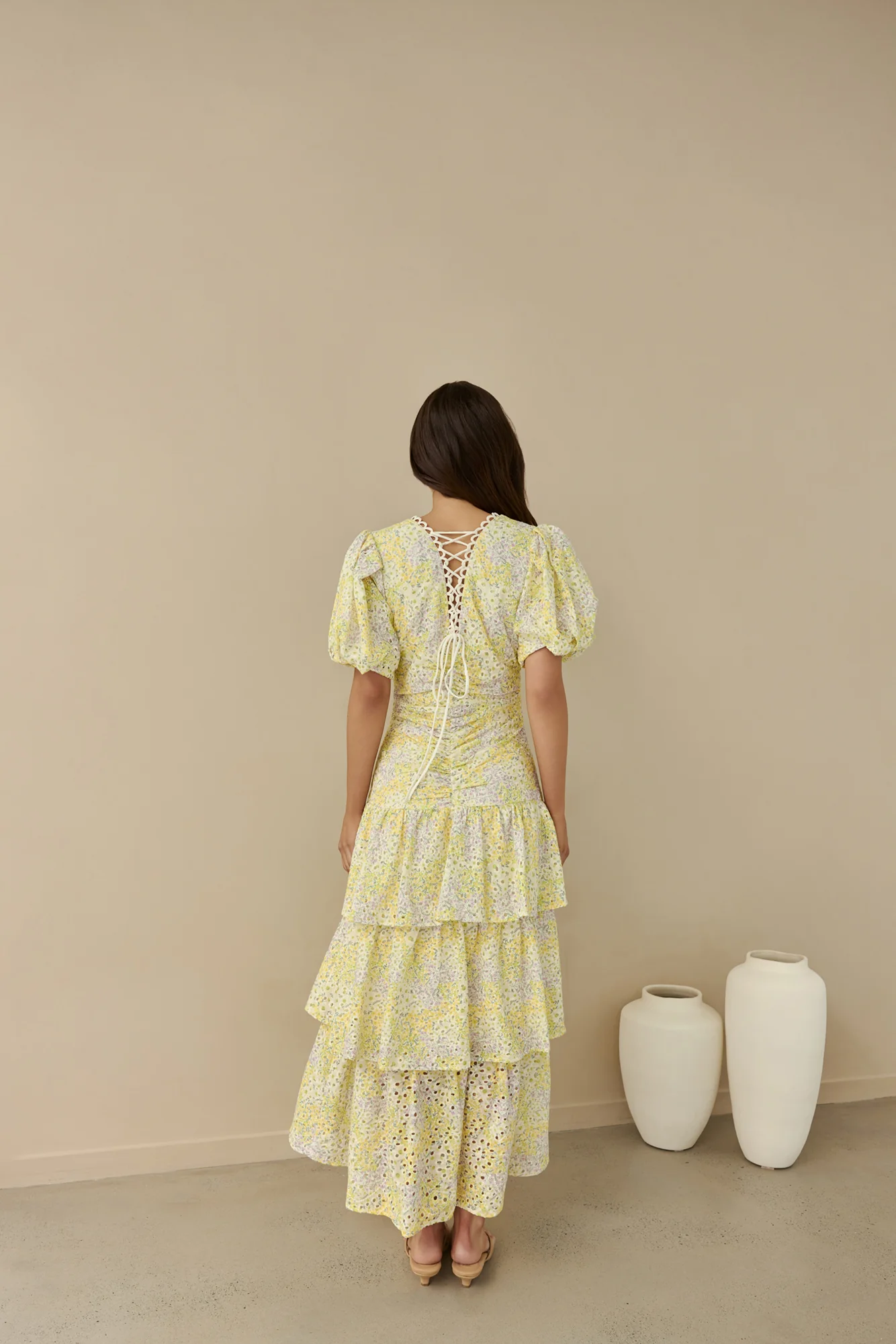 Corinna Tiered Maxi Dress Lemon