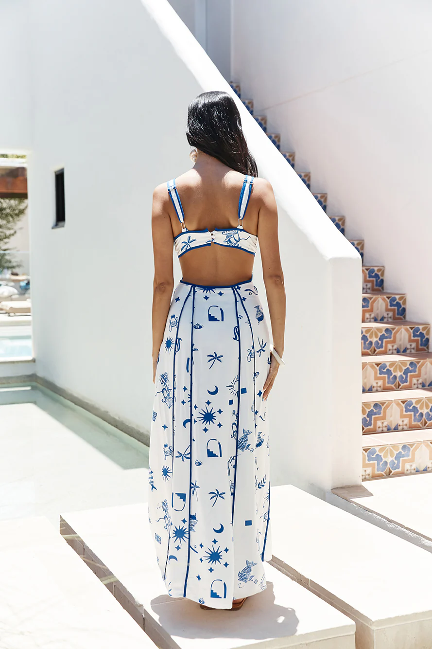 Seaside Charm Cutout Maxi Dress Blue