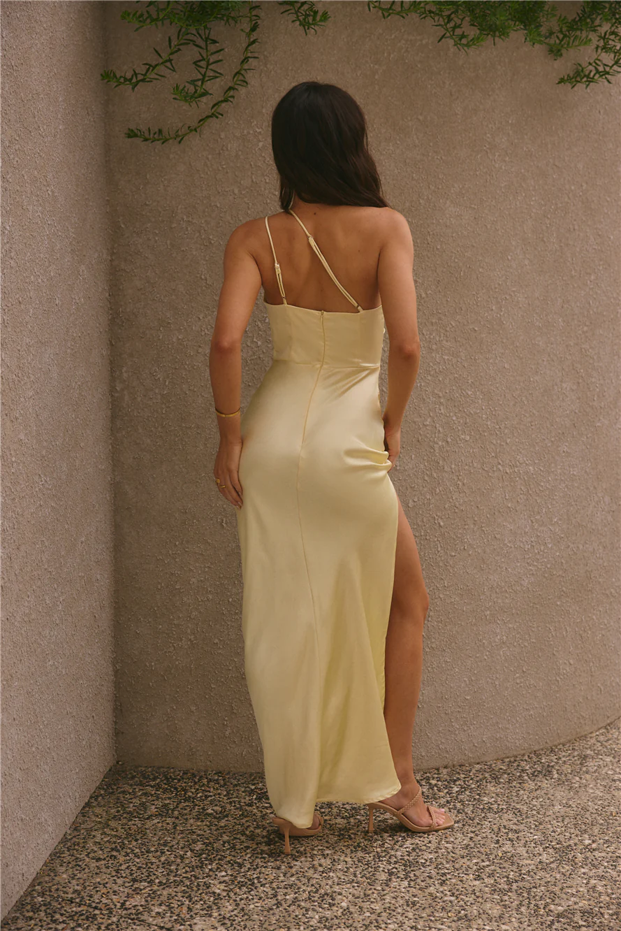 Olive Branch One Shoulder Maxi Dress Yellow