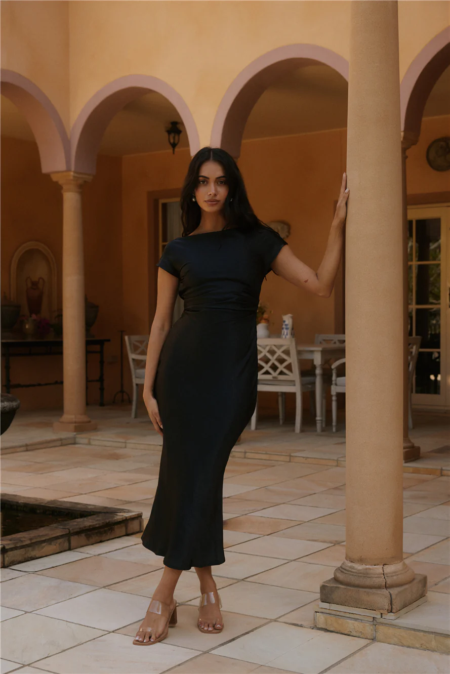Siren Melody Satin Maxi Dress Black