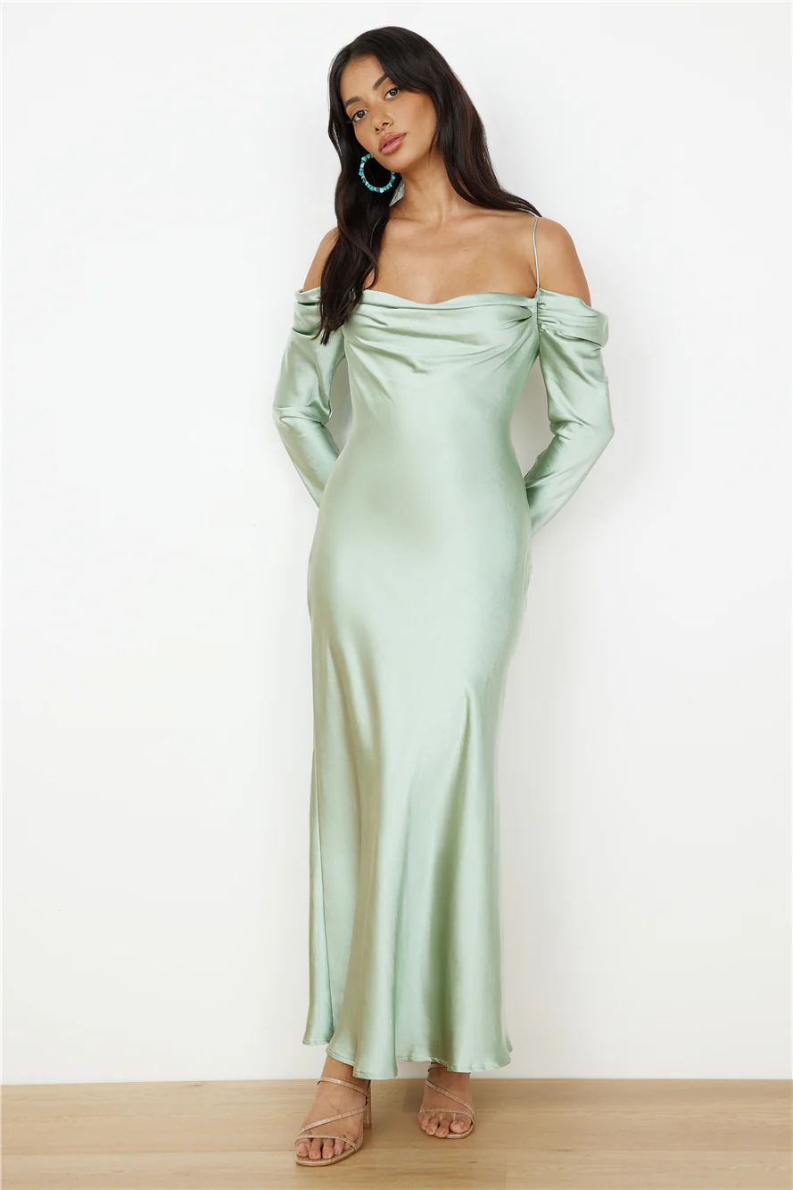 Classic Moments Satin Maxi Dress Sage