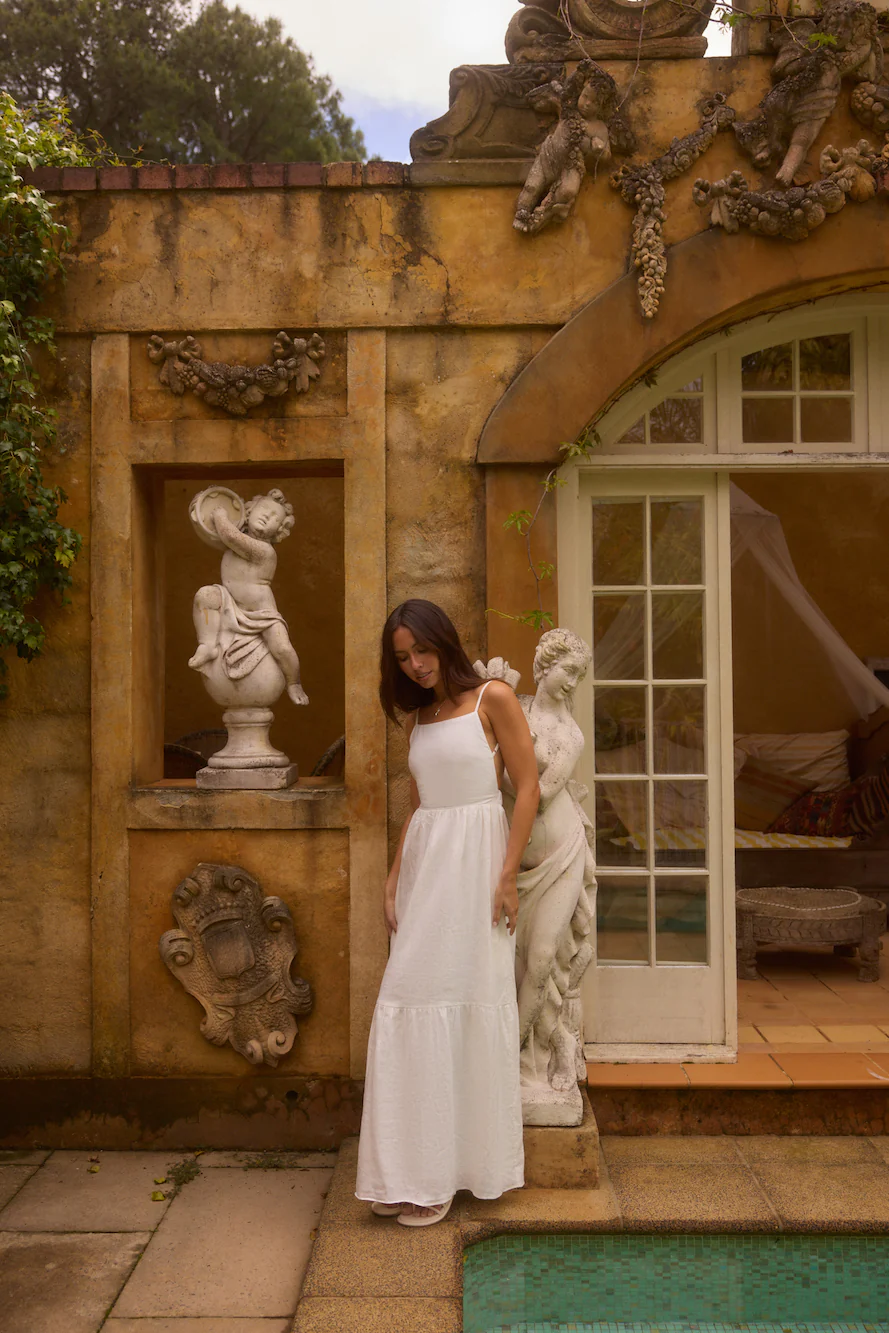 Lacey 100% Linen Maxi Dress White