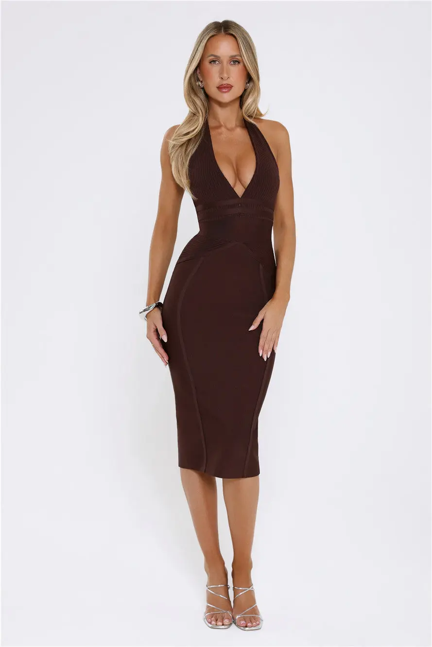 Not Your Girl Bandage Midi Dress Brown