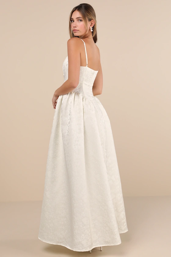 Gorgeous Extravagance Ivory Floral Jacquard Maxi Dress