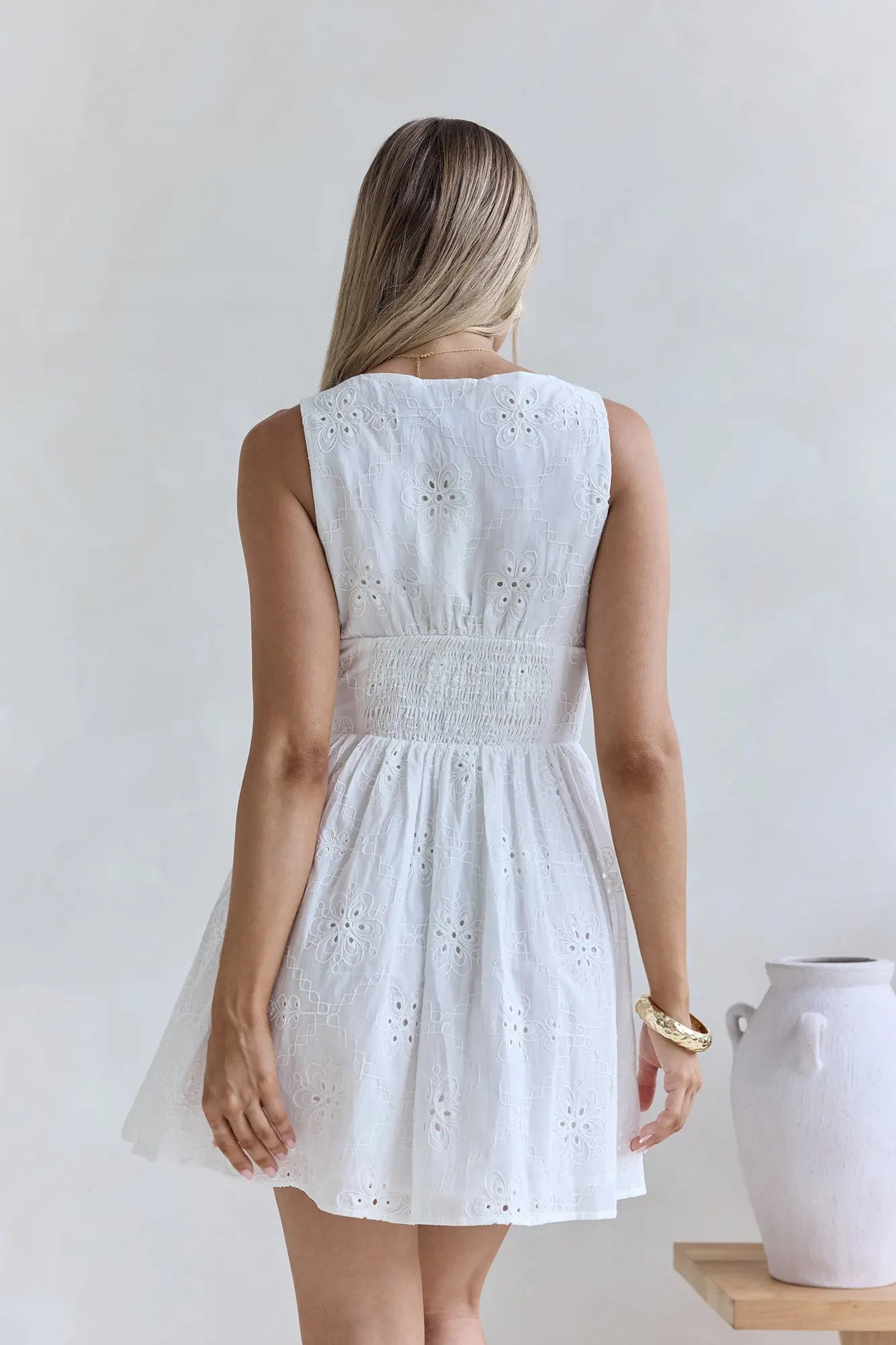 Country Rose Embroidered Mini Dress White