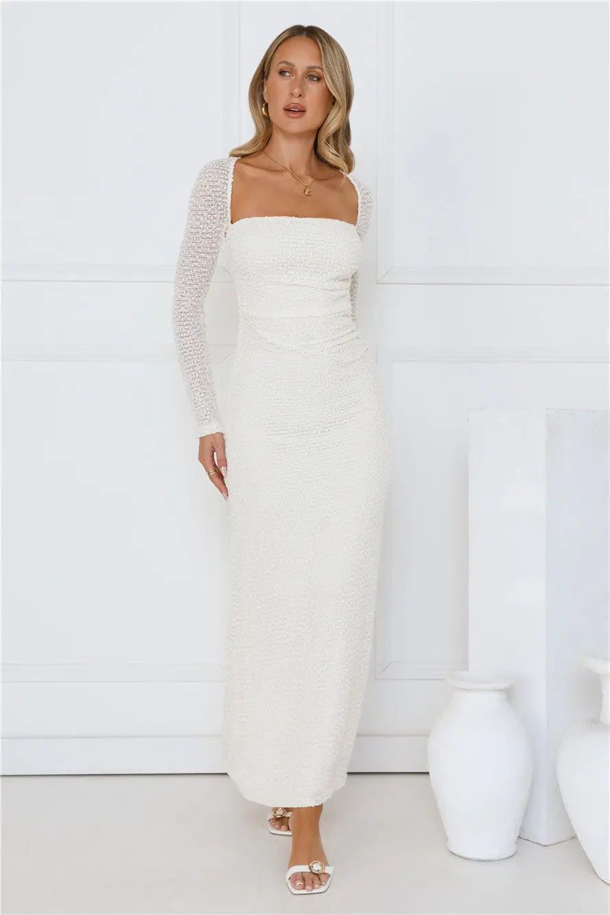 Hot Girl Habits Long Sleeve Maxi Dress Beige