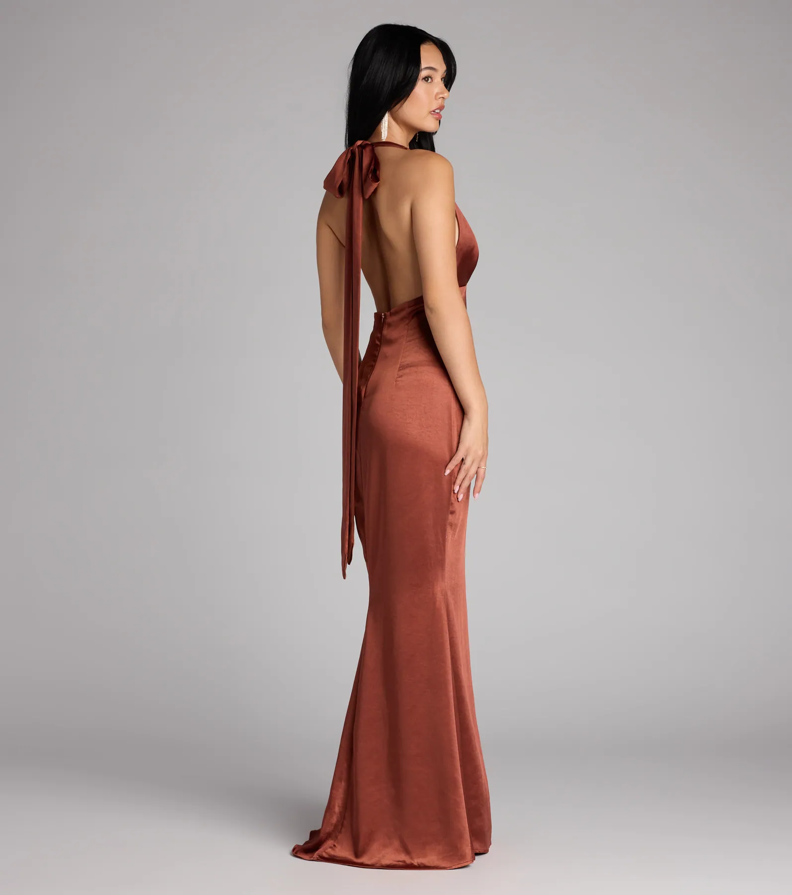 Erika Halter Satin Column Formal Dress
