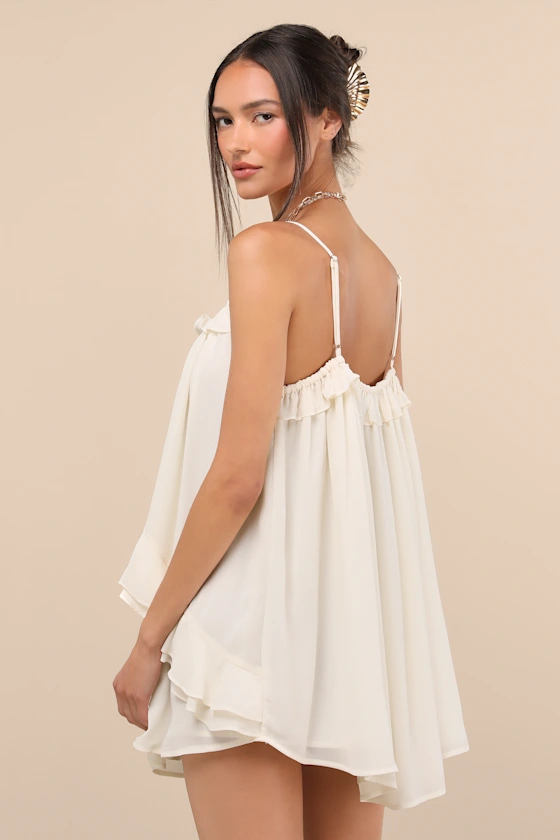 Nessie Ivory Sleeveless Ruffled Mini Dress