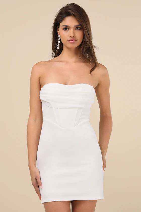 Dramatic Intent White Strapless Corset Bodycon Mini Dress