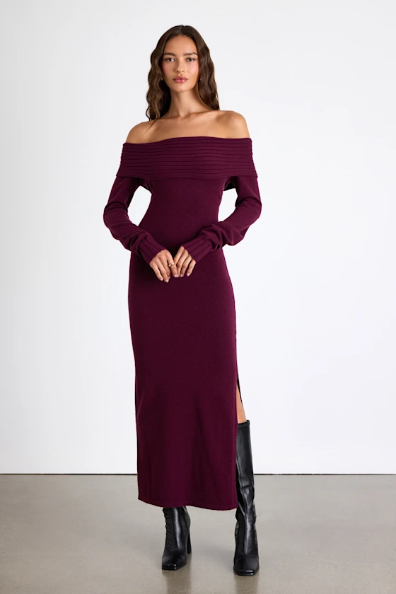 Ellie Dark Plum Sweater Bodycon Maxi Dress