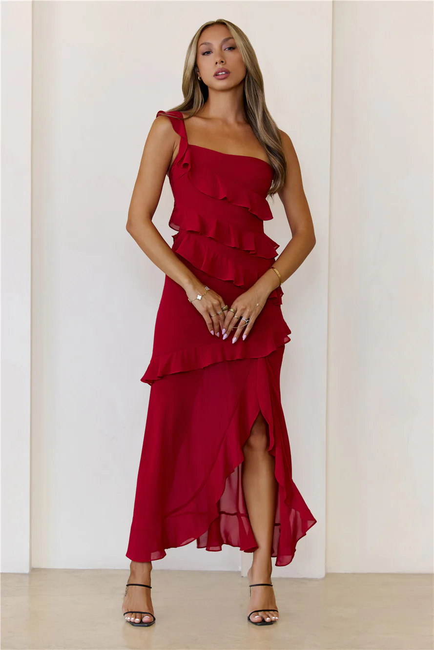 Out Late Look Great One Shoulder Maxi Dress Red