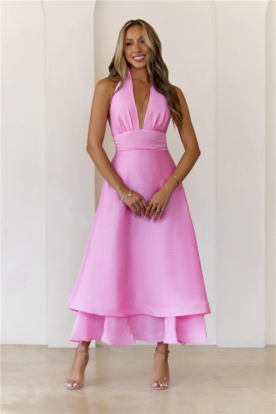 Opal Glow Halter Maxi Dress Pink