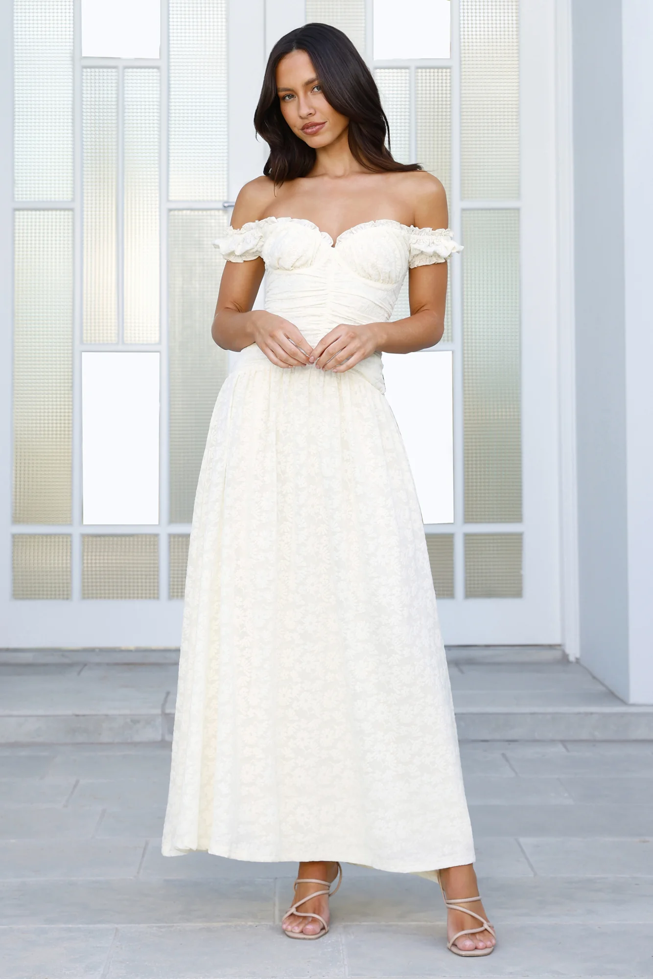 Soft Serve Off Shoulder Maxi Dress Yellow