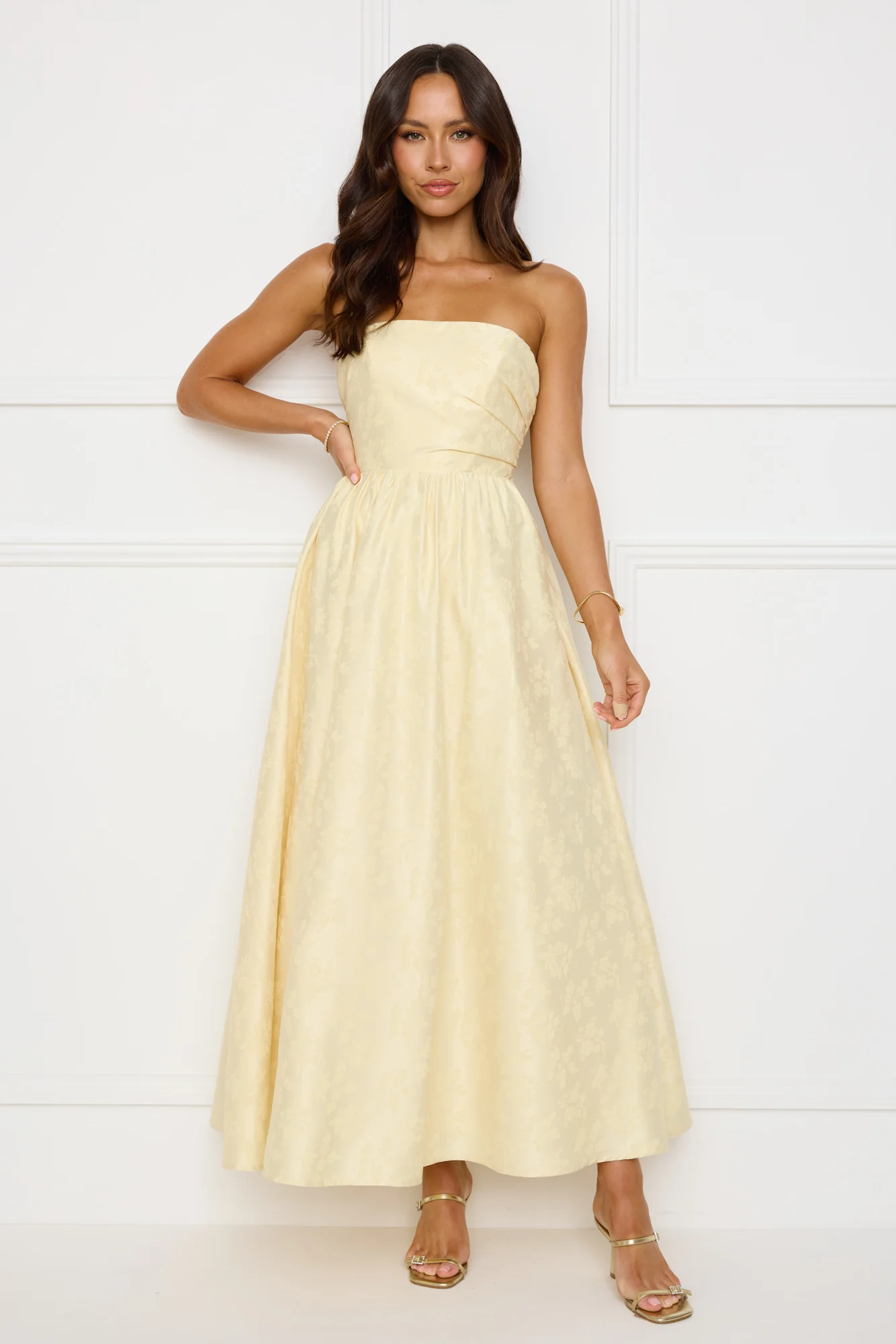 Dancing In Magic Strapless Maxi Dress Yellow