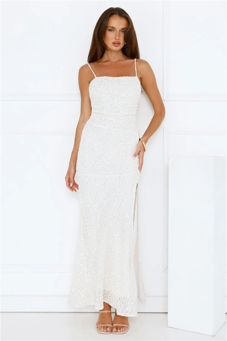 Love Wild Sequin Maxi Dress White