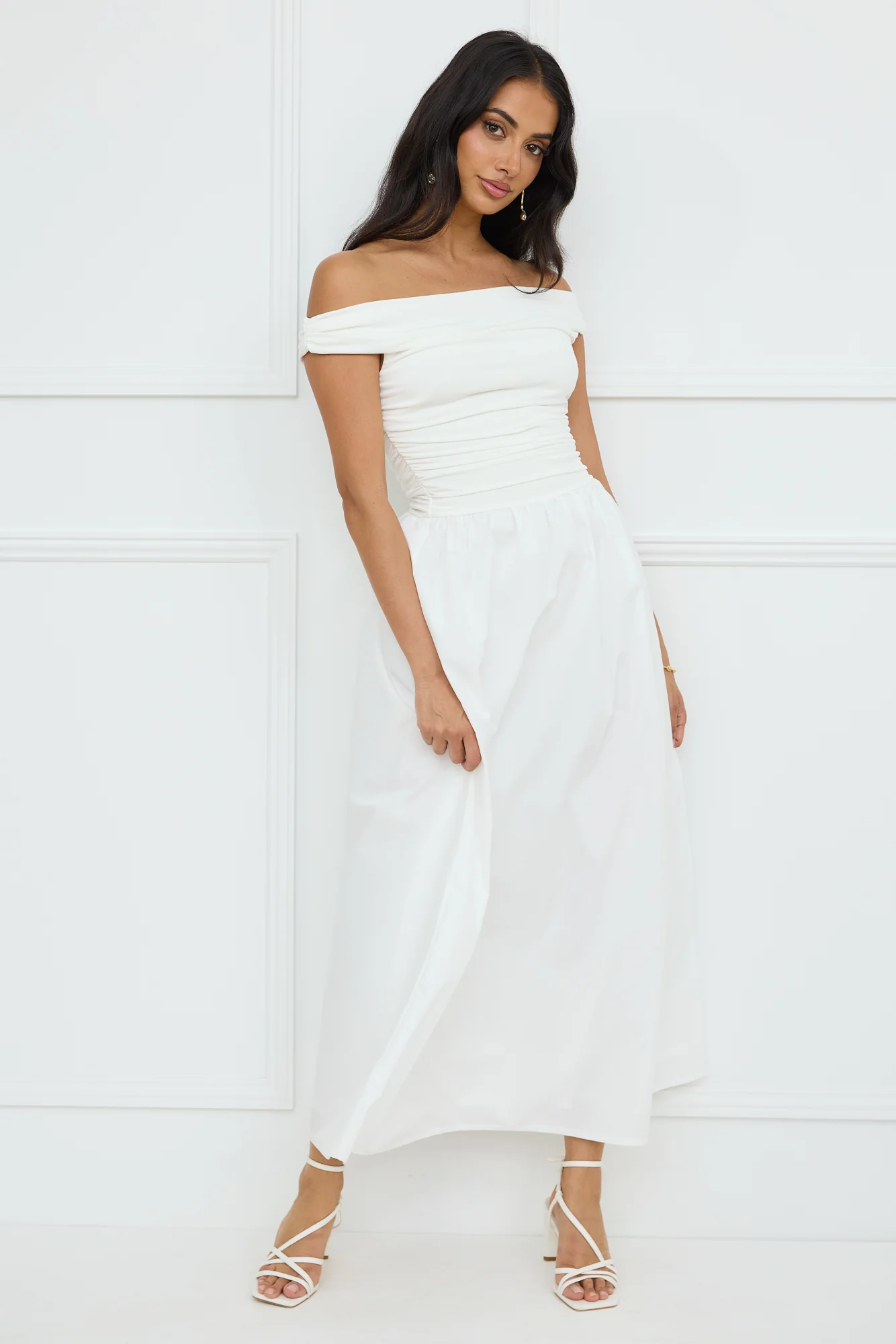 Camellia Charm Off Shoulder Maxi Dress White